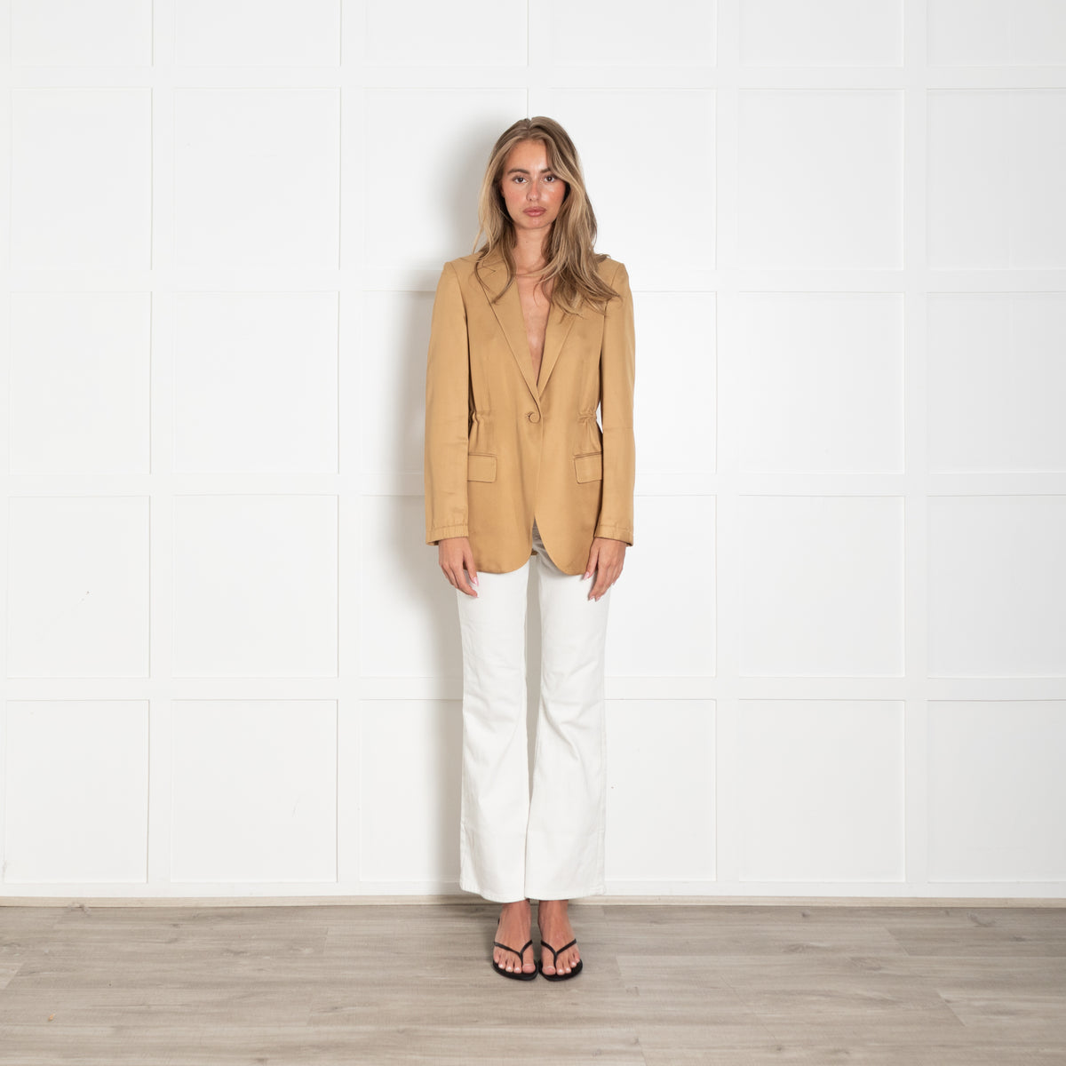 Theory Camel Gold Liquid Twill Single Breasted Jacket