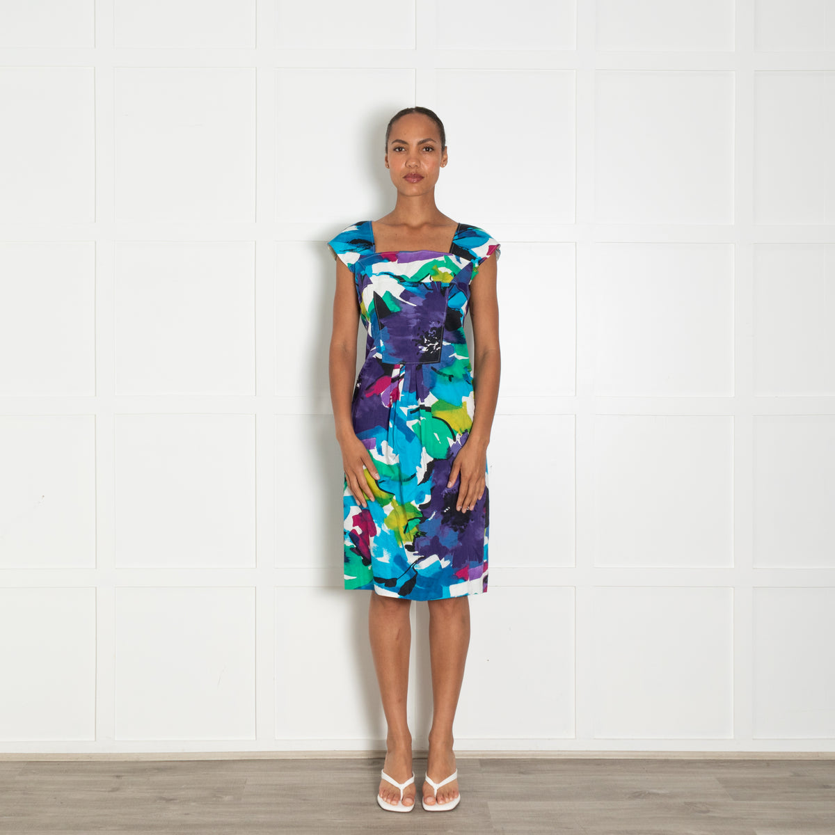 Max Mara Purple Blue White Cotton Sleeveless Dress