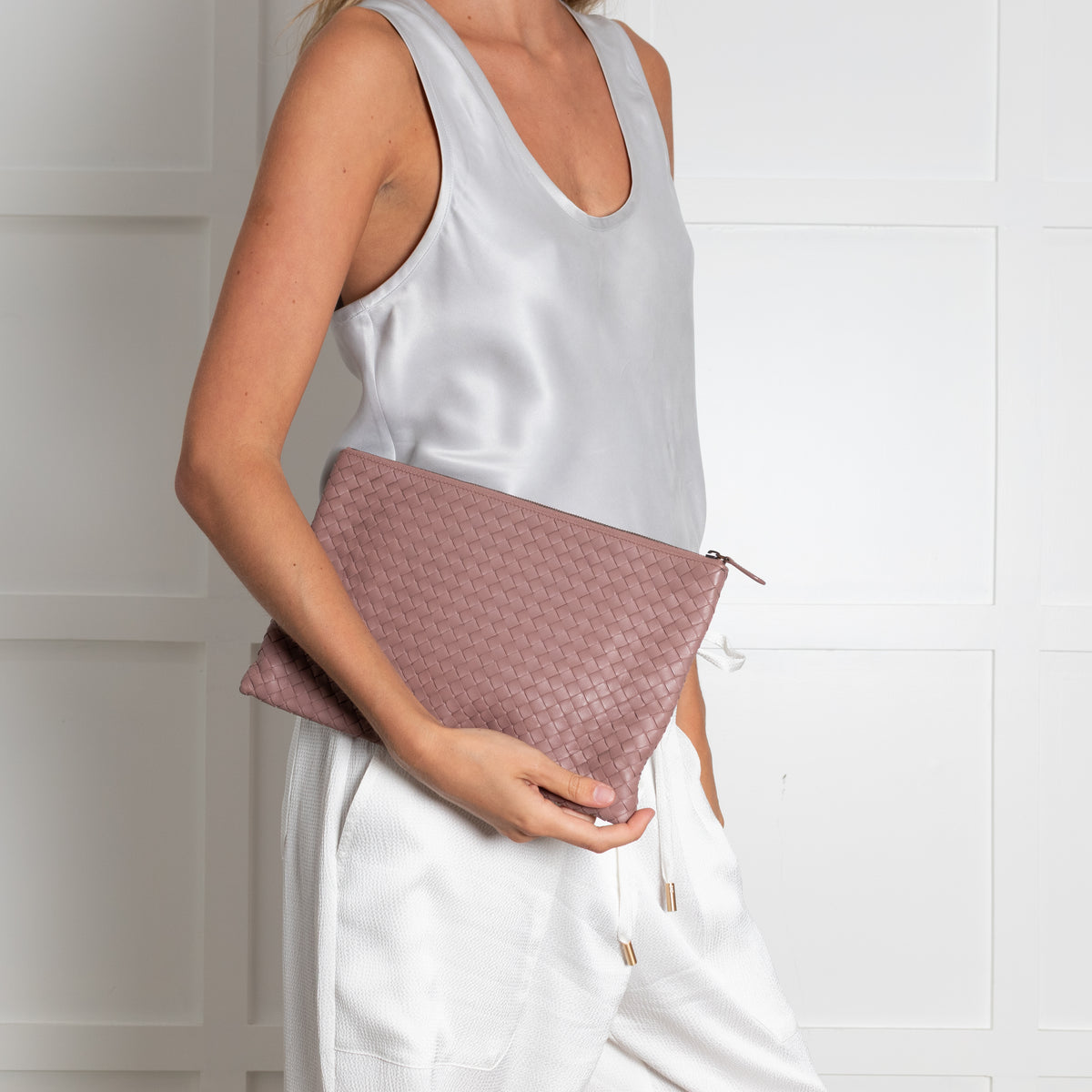 Bottega Veneta Blush Intrecciato Leather Pouch