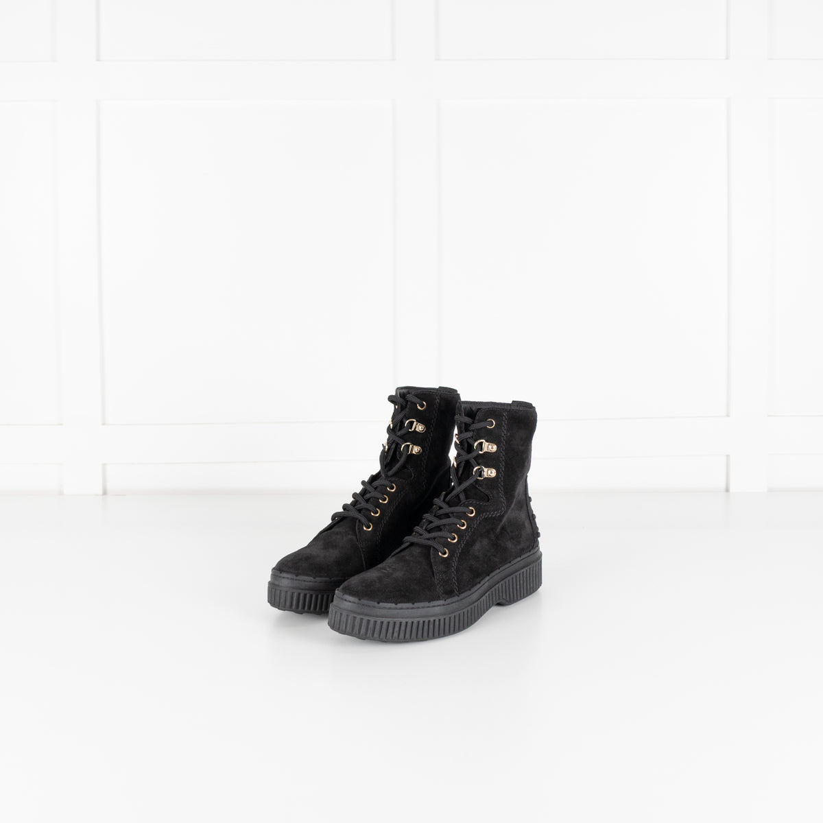 Tod's Black Suede Platform Lace Up Ankle Boots
