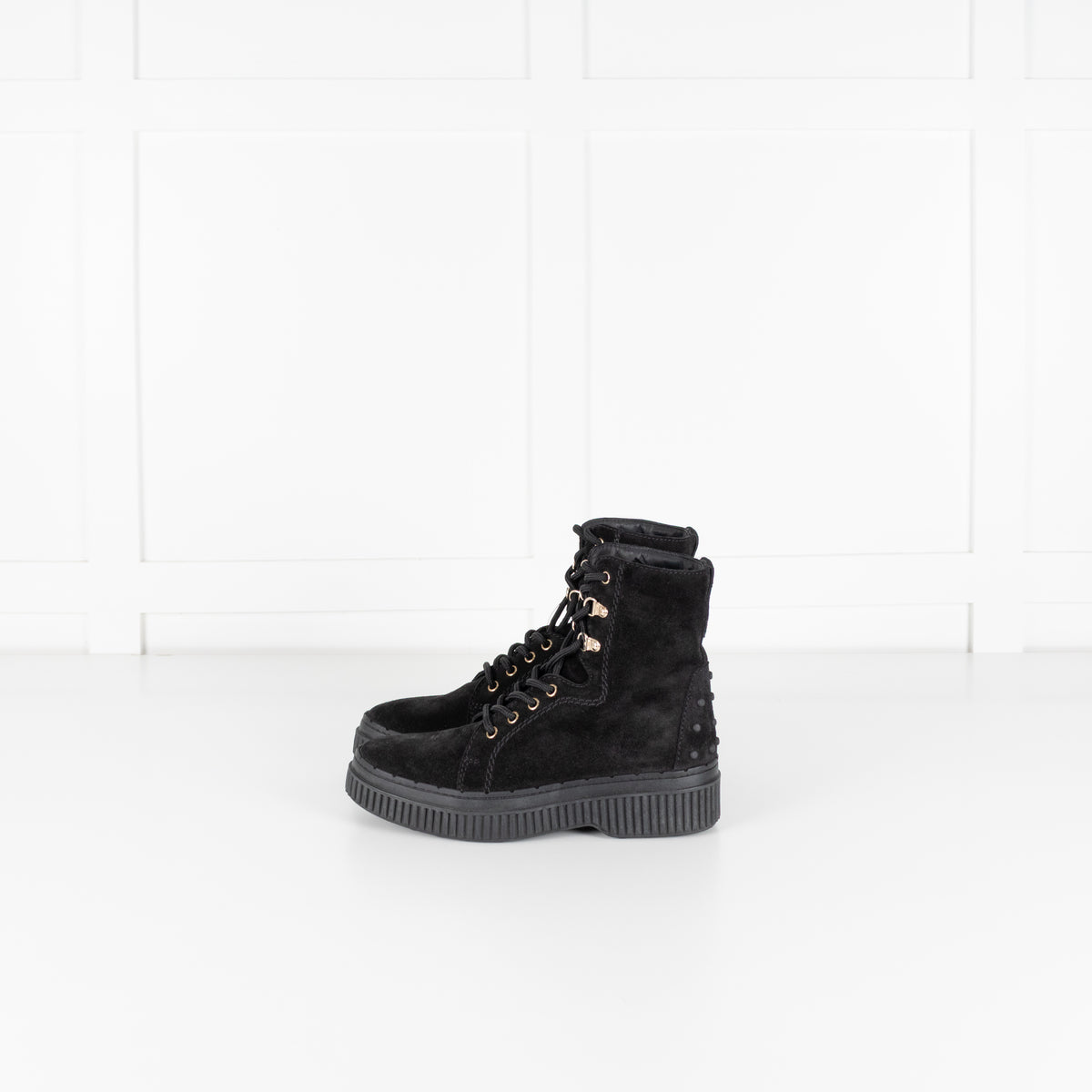 Tod's Black Suede Platform Lace Up Ankle Boots