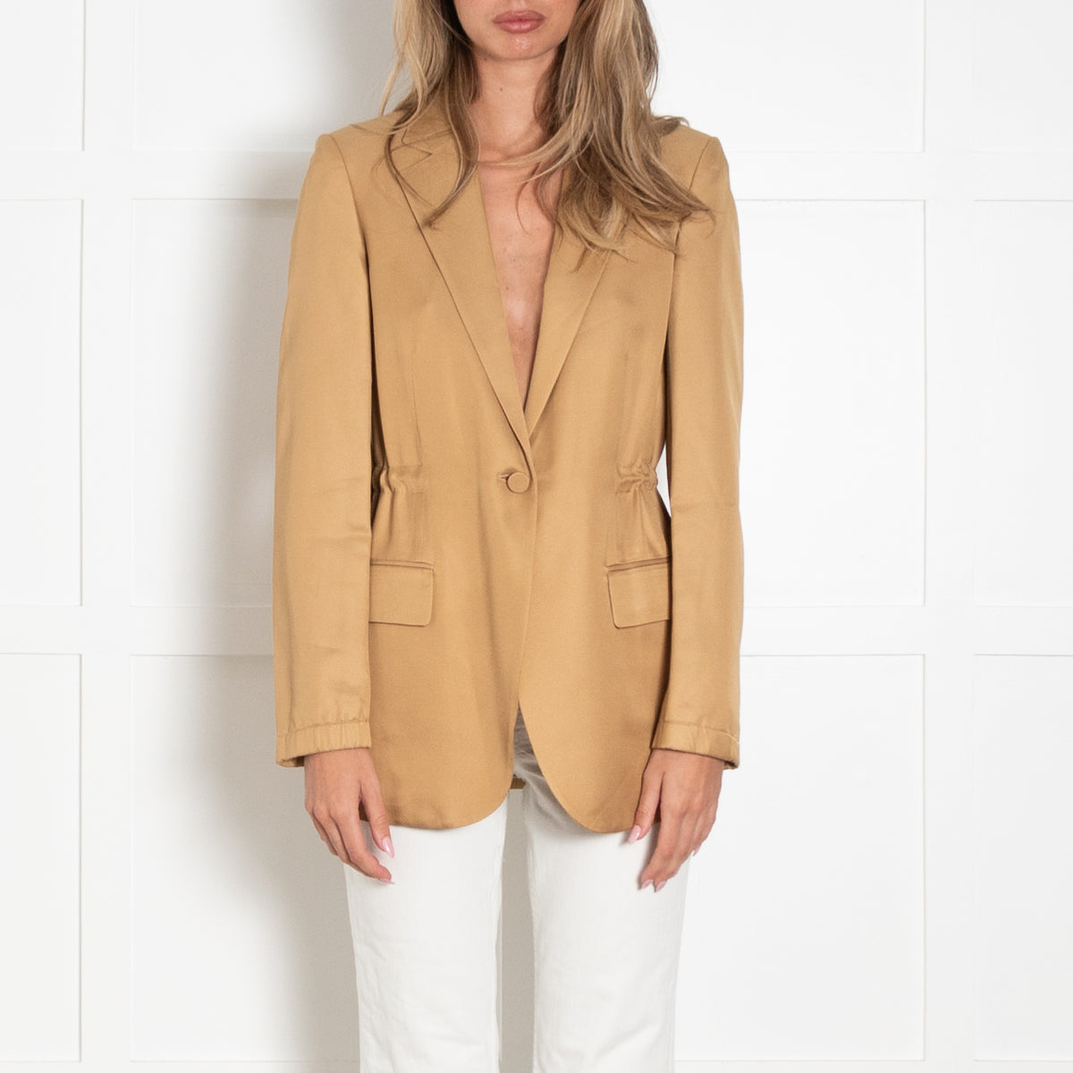 Theory Camel Gold Liquid Twill Single Breasted Jacket