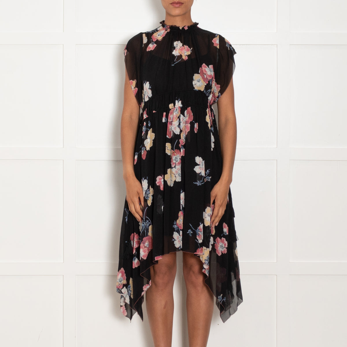 Ulla Johnson Black Pink Floral Tassel Detail Dress