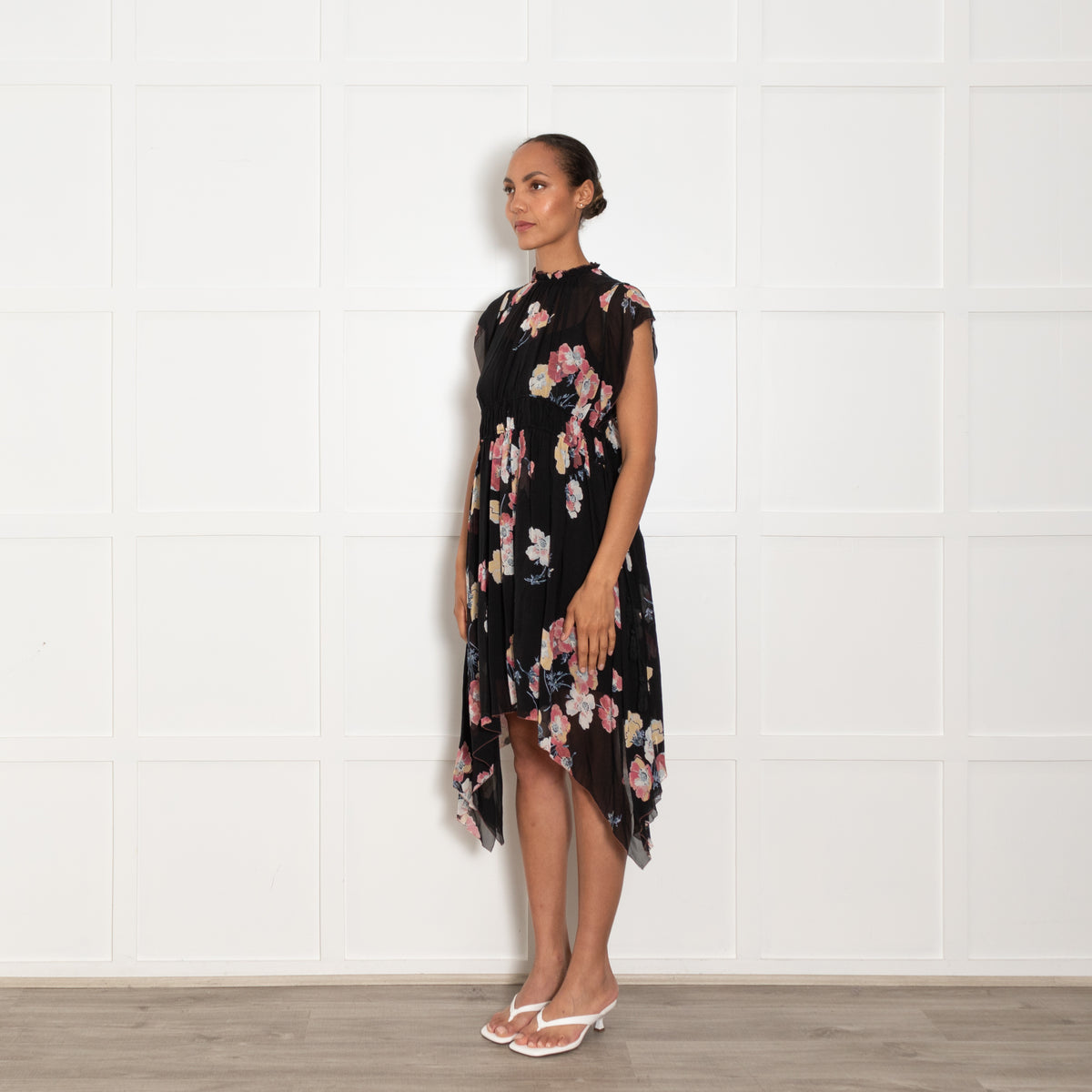 Ulla Johnson Black Pink Floral Tassel Detail Dress