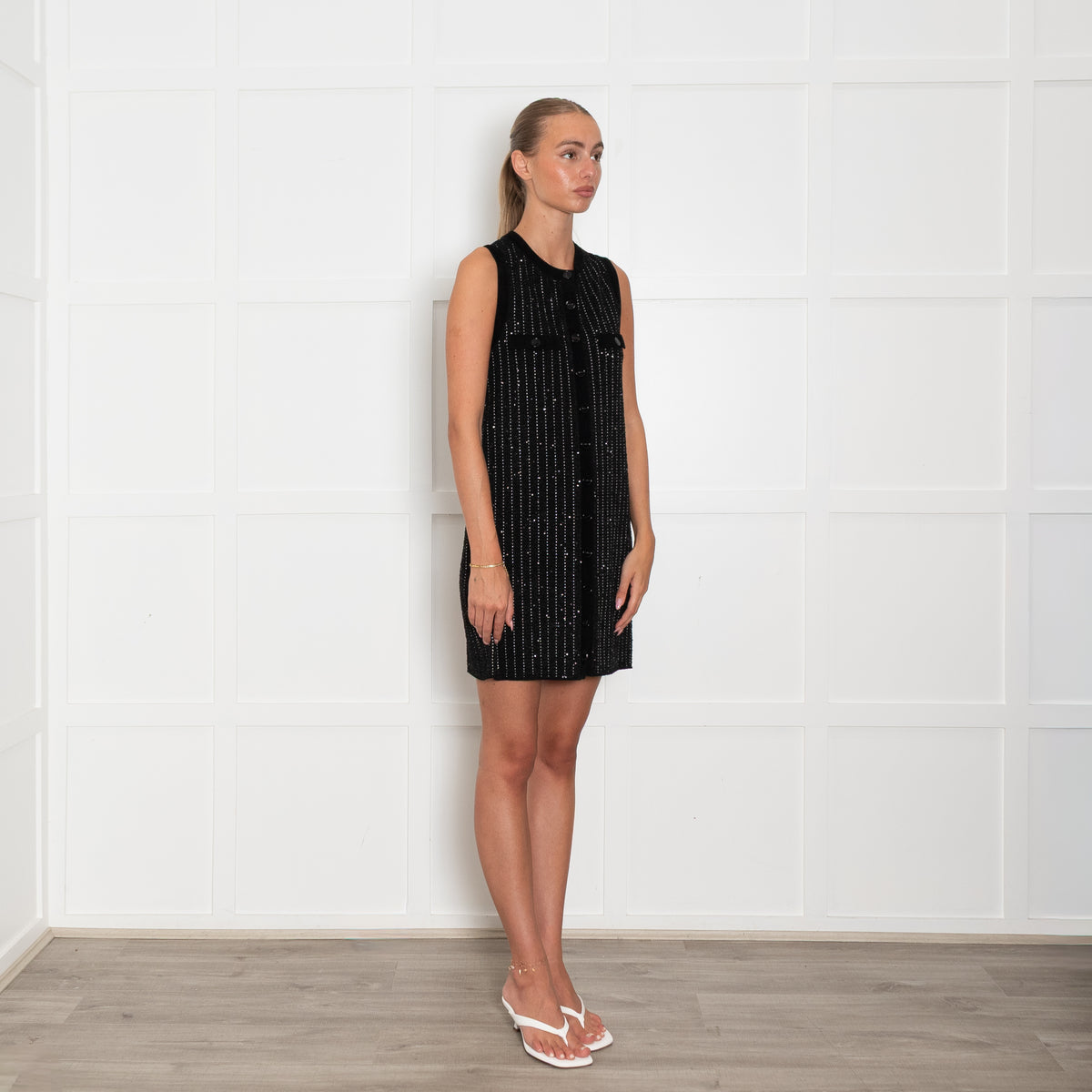Sandro Black Sequin Rib Sleeveless Mini Dress