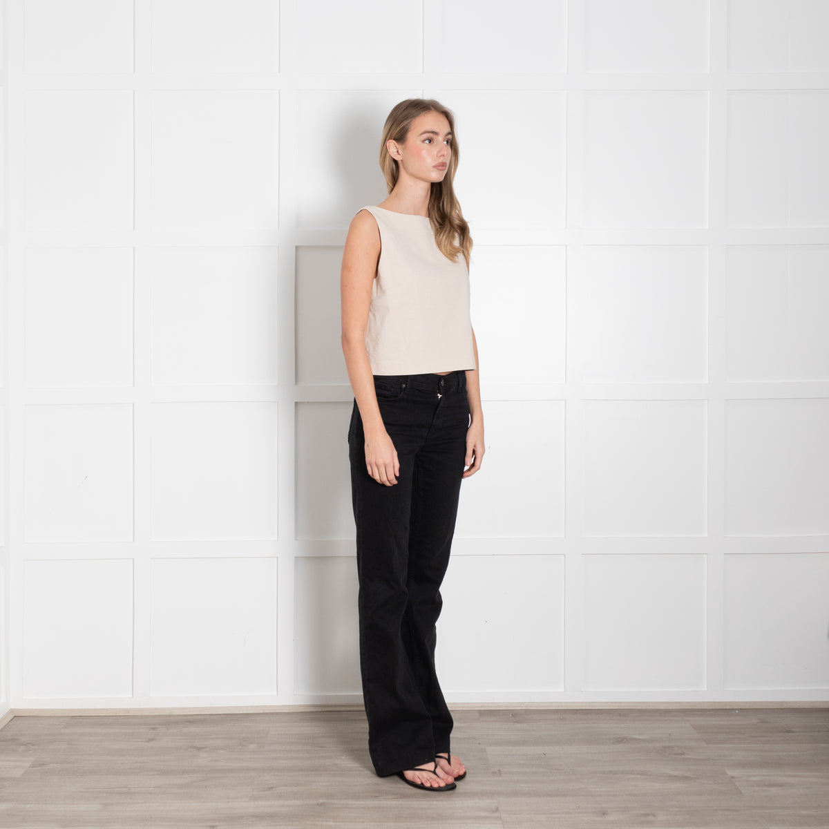 Theory Beige Sleeveless Cotton Blend Top