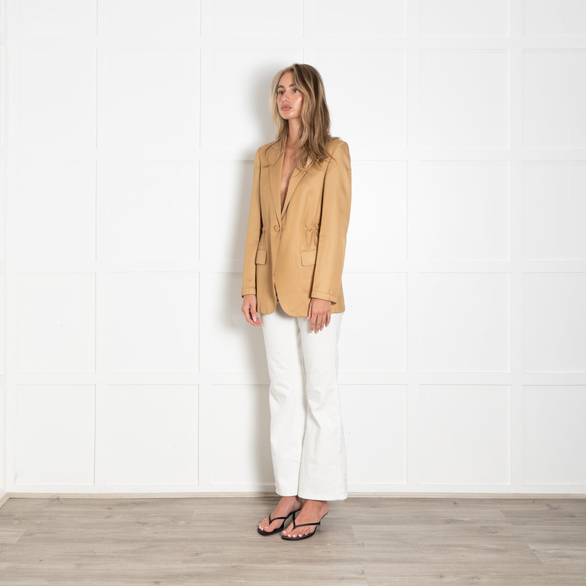 Theory Camel Gold Liquid Twill Single Breasted Jacket