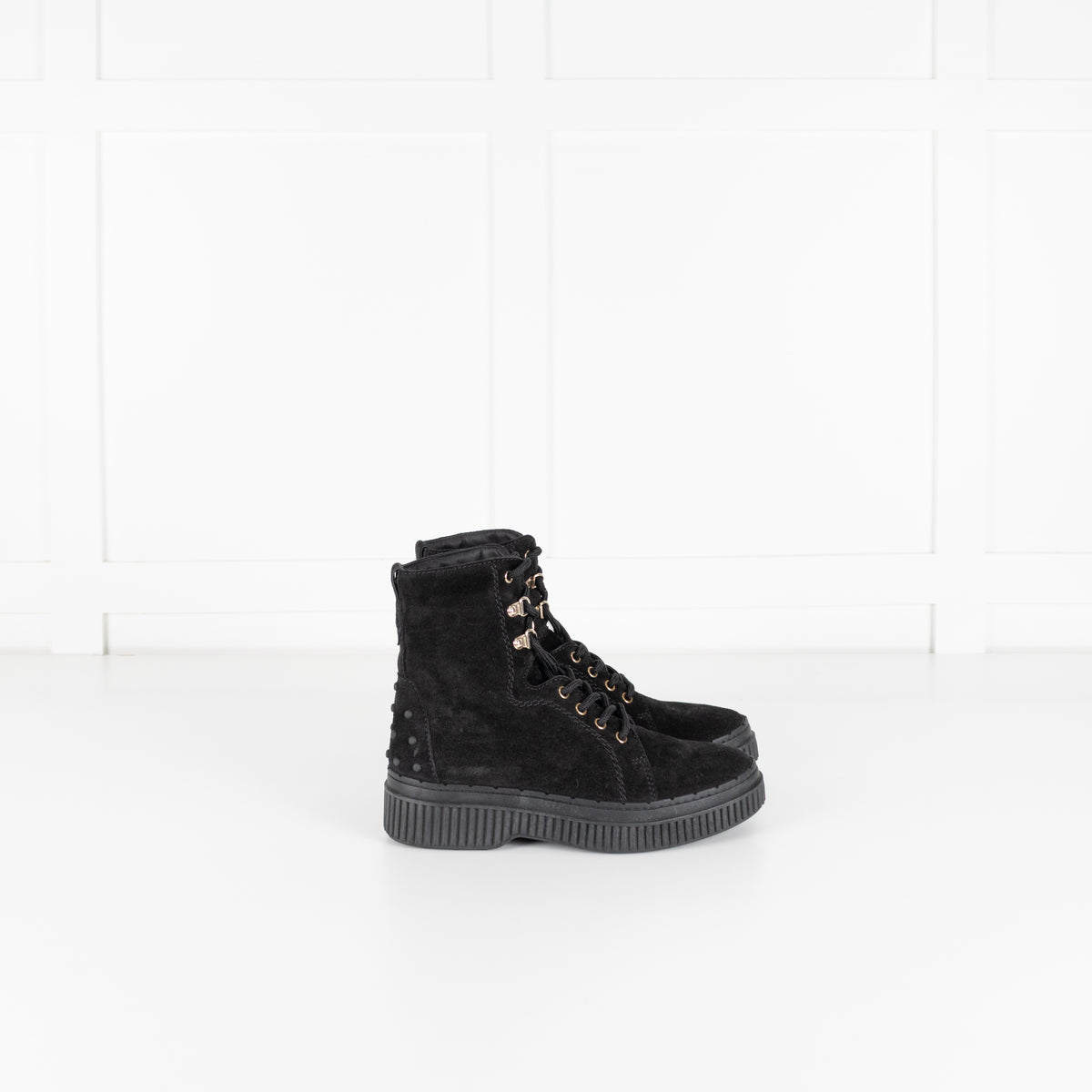 Tod's Black Suede Platform Lace Up Ankle Boots