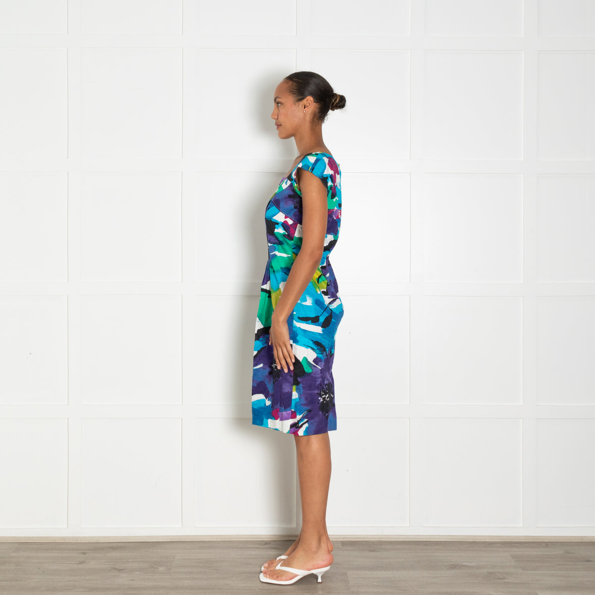 Max Mara Purple Blue White Cotton Sleeveless Dress