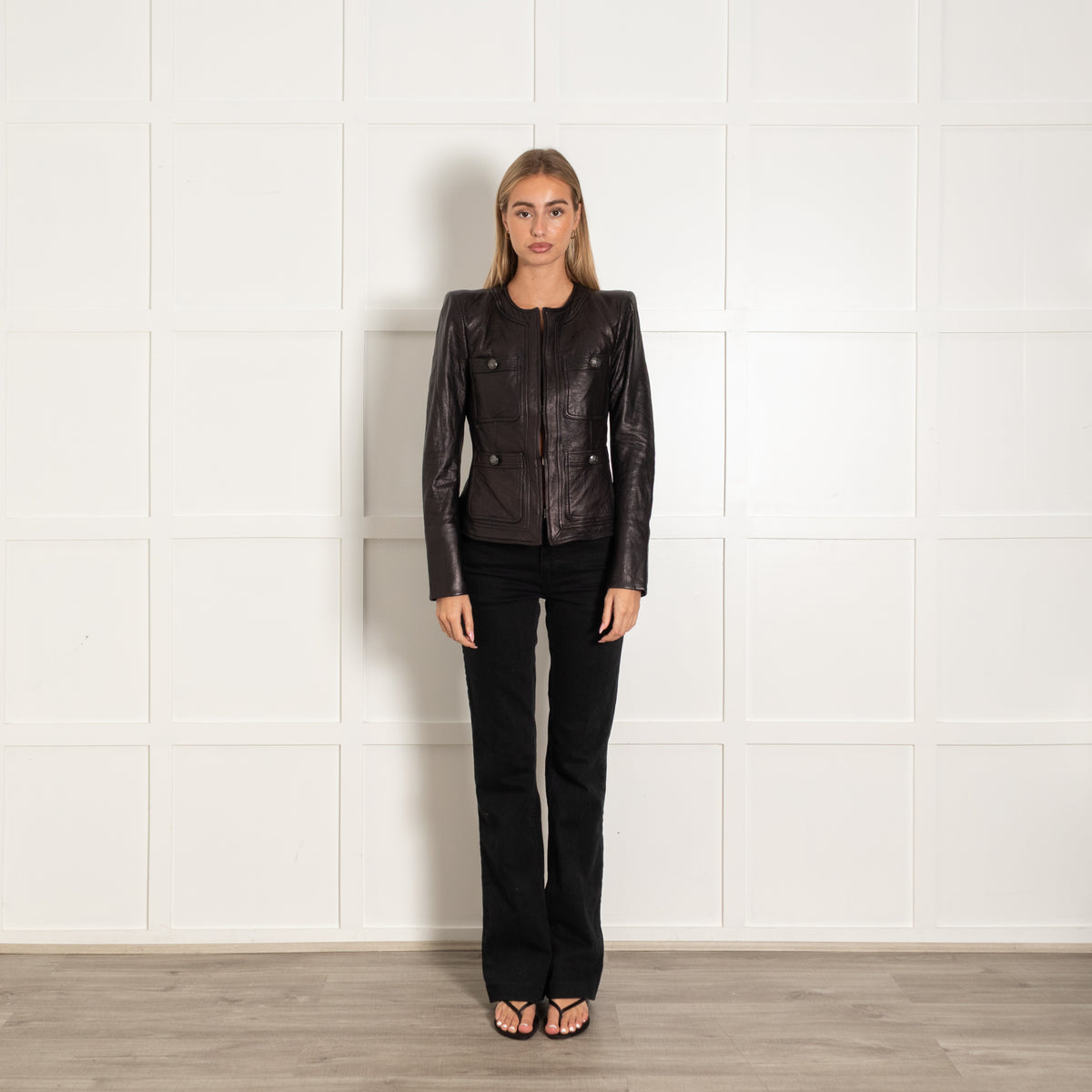 Veronica Beard Black Soft Leather Fitted Jacket
