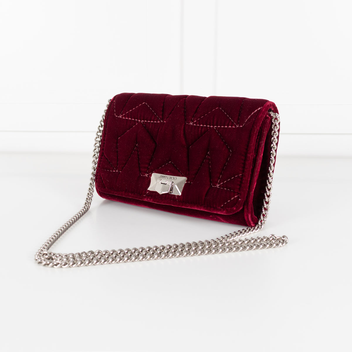 Jimmy Choo Burgundy Velvet Fold Over Clutch