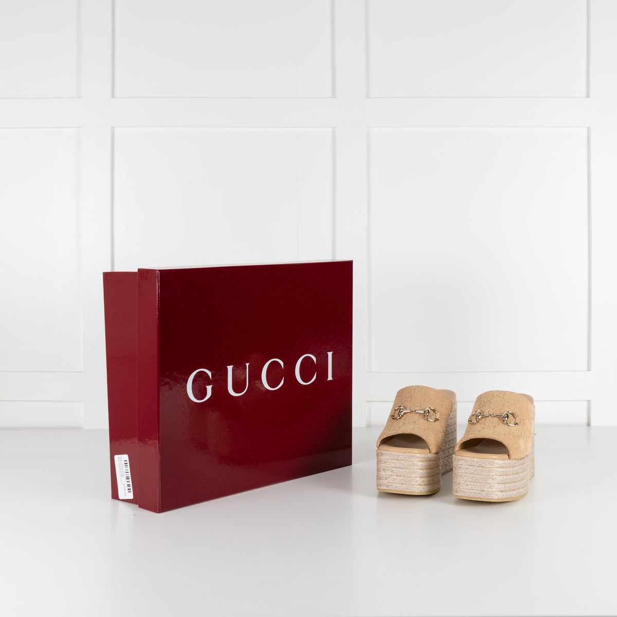 Gucci Beige Suede Platform Espadrille With Gold Horsebit