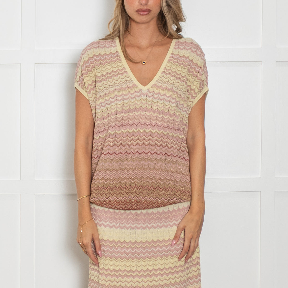 Mos Mosh Powder Pink Zig Zag Fine Knit Top