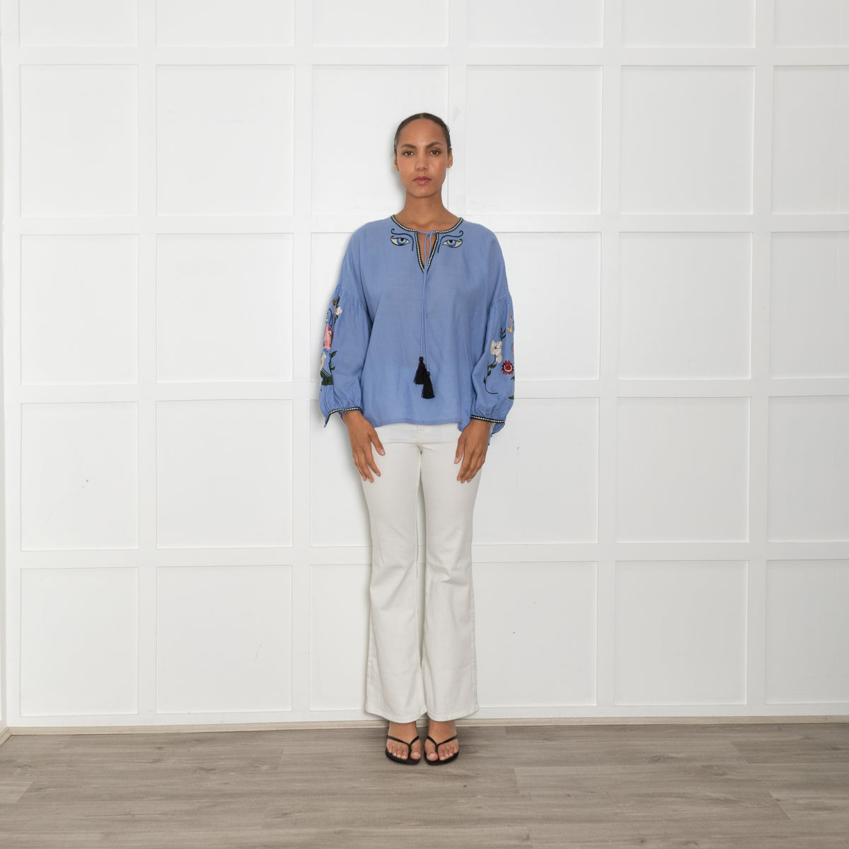 Essentiel Antwerp Blue Multi Embroidered Wool Top