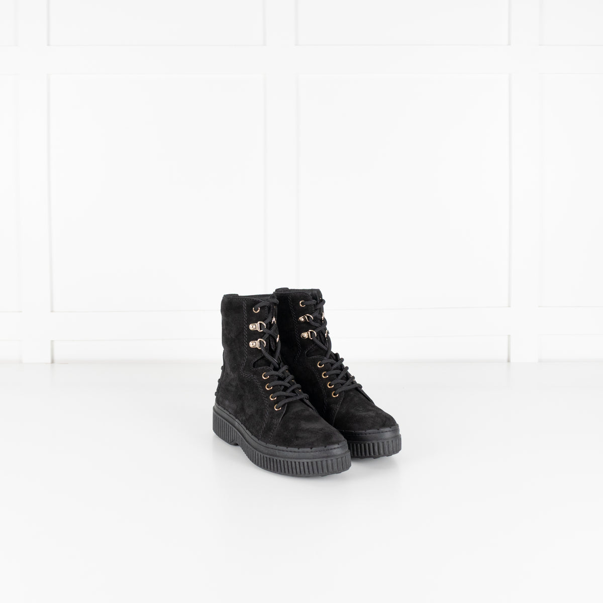 Tod's Black Suede Platform Lace Up Ankle Boots