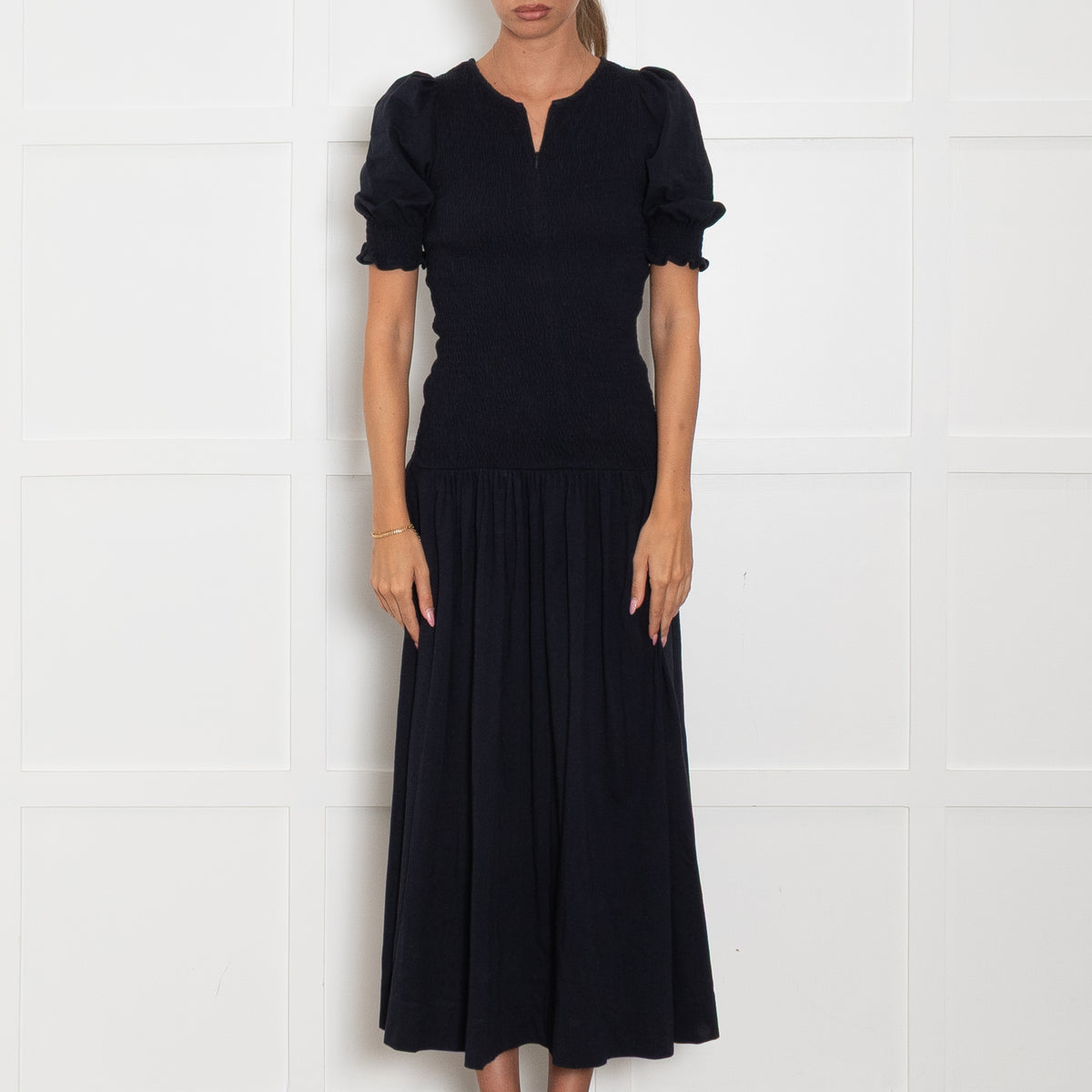Me + Em Navy Shirred T-Shirt Material Midi Dress