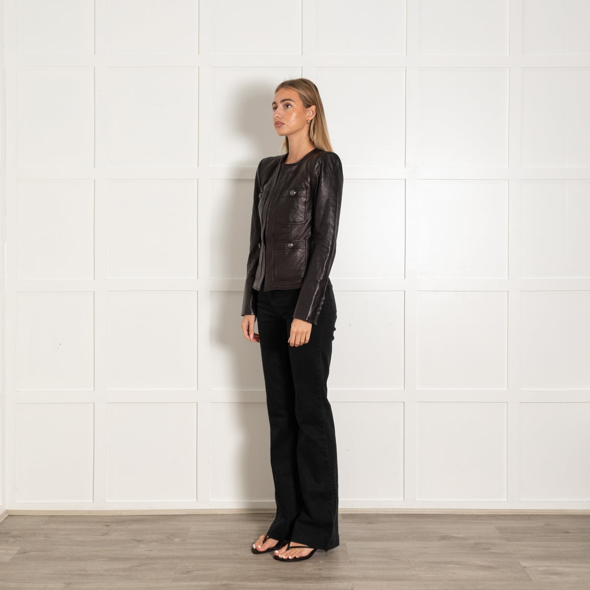 Veronica Beard Black Soft Leather Fitted Jacket
