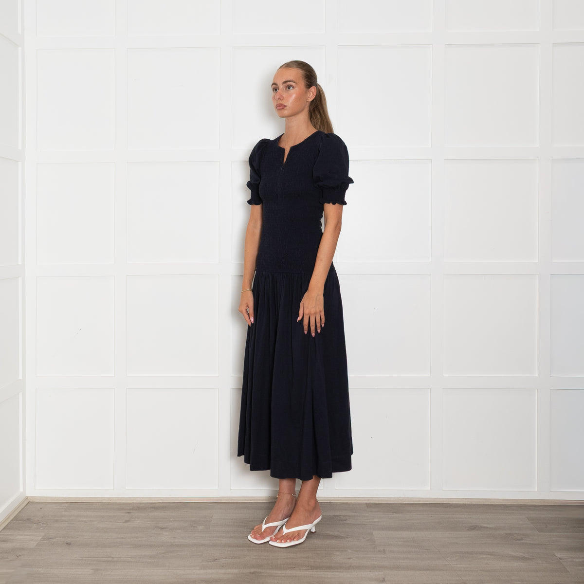 Me + Em Navy Shirred T-Shirt Material Midi Dress