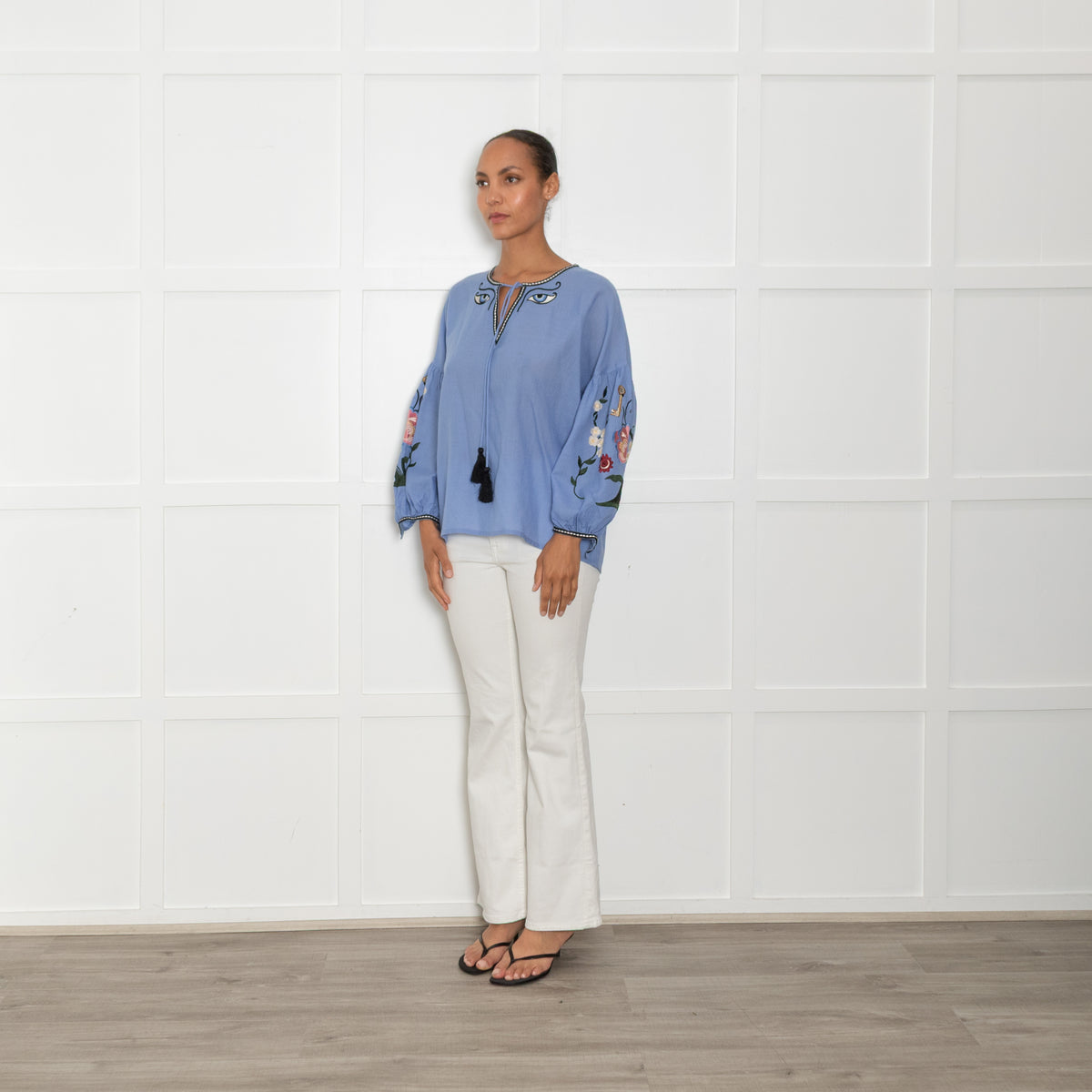 Essentiel Antwerp Blue Multi Embroidered Wool Top