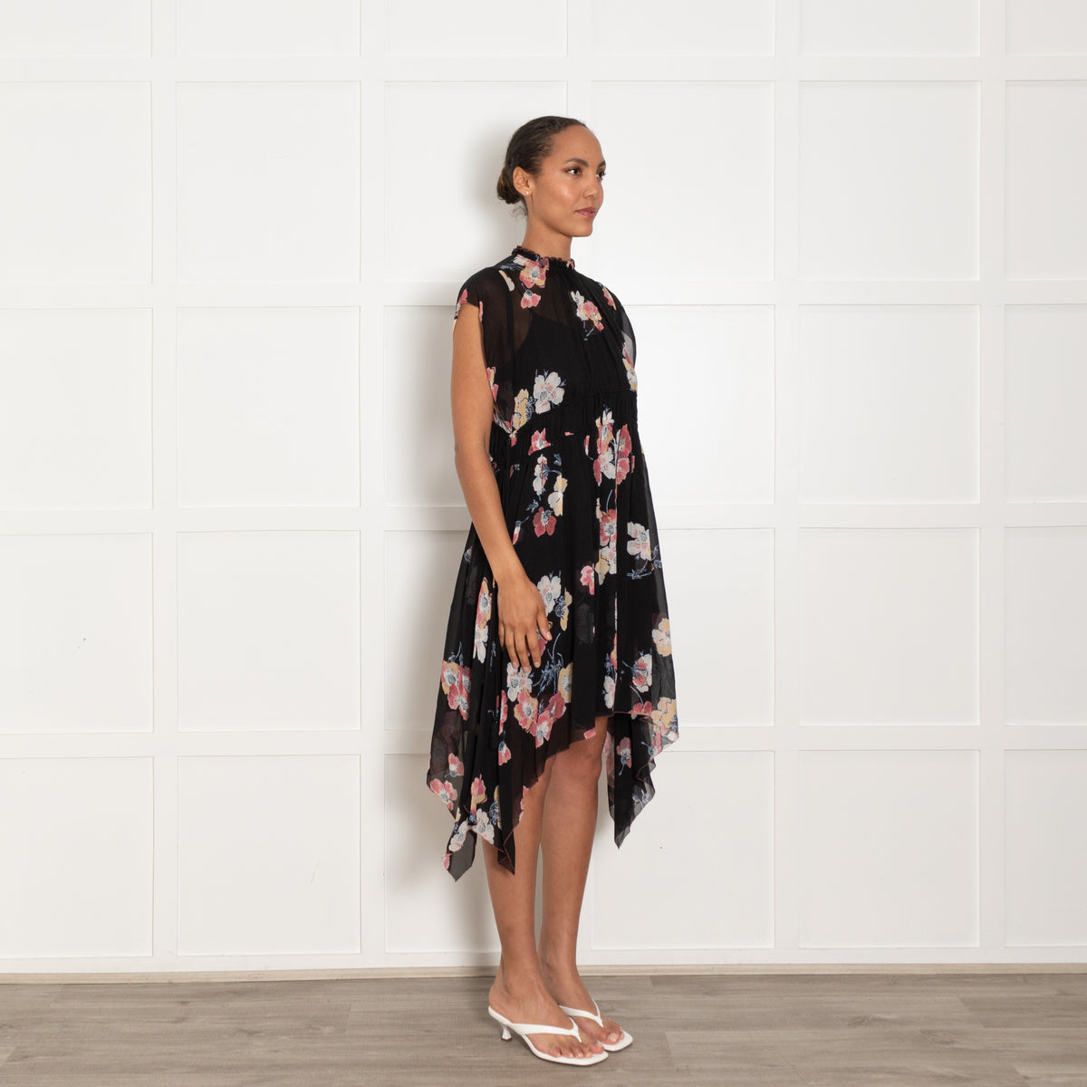 Ulla Johnson Black Pink Floral Tassel Detail Dress