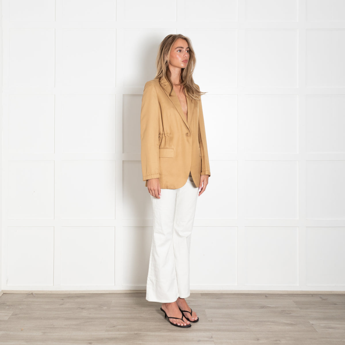 Theory Camel Gold Liquid Twill Single Breasted Jacket