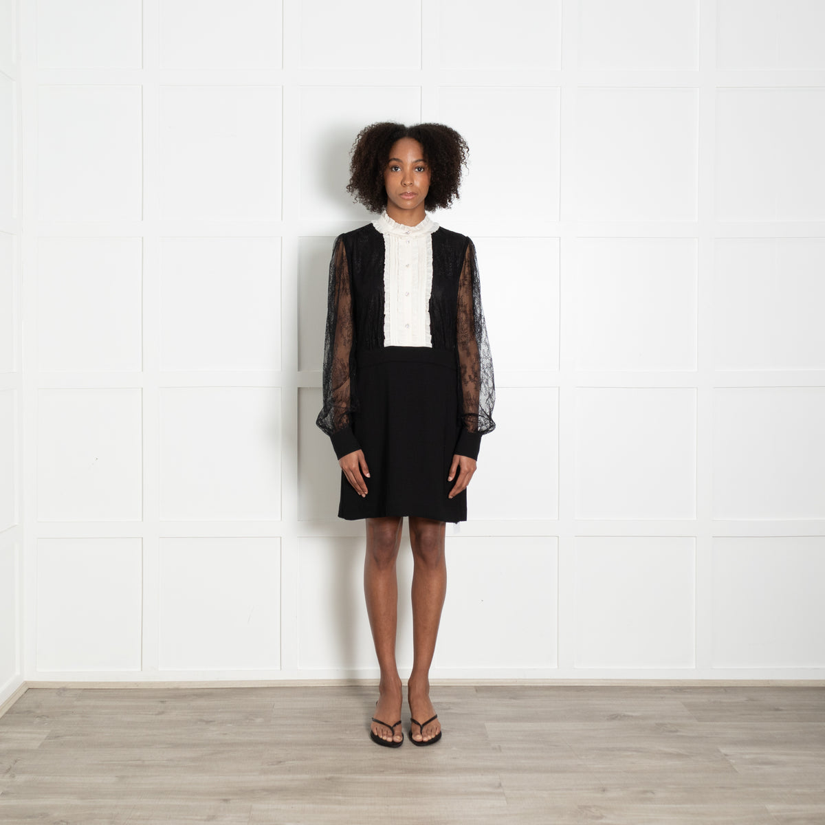 Me + Em Knee Length Dress with Lace Body and Black Skirt