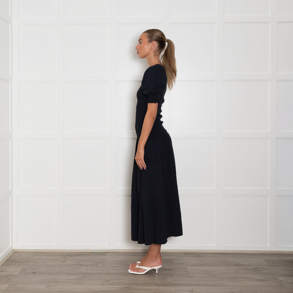 Me + Em Navy Shirred T-Shirt Material Midi Dress