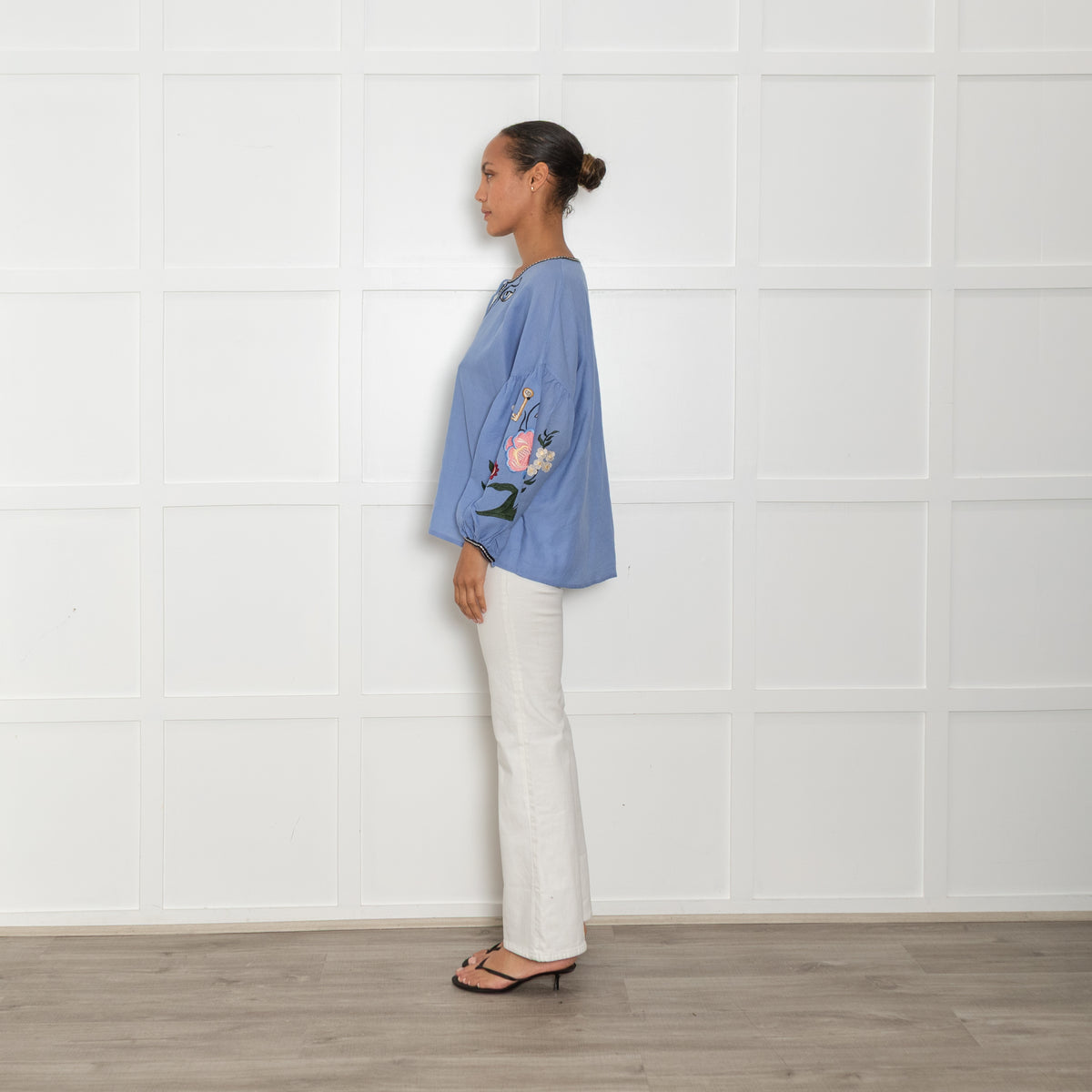 Essentiel Antwerp Blue Multi Embroidered Wool Top