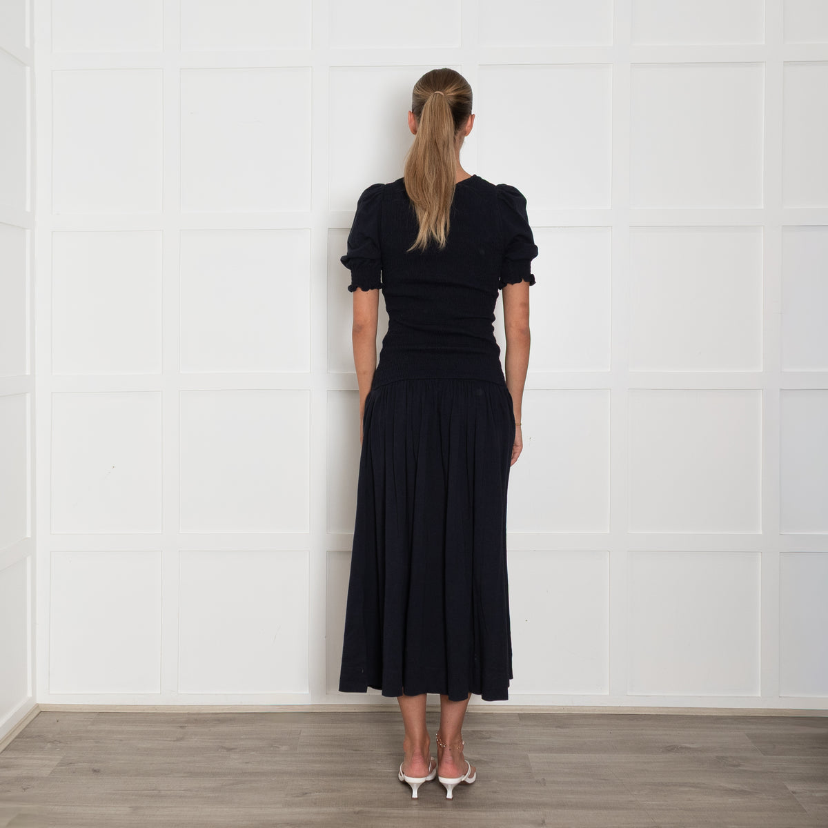 Me + Em Navy Shirred T-Shirt Material Midi Dress
