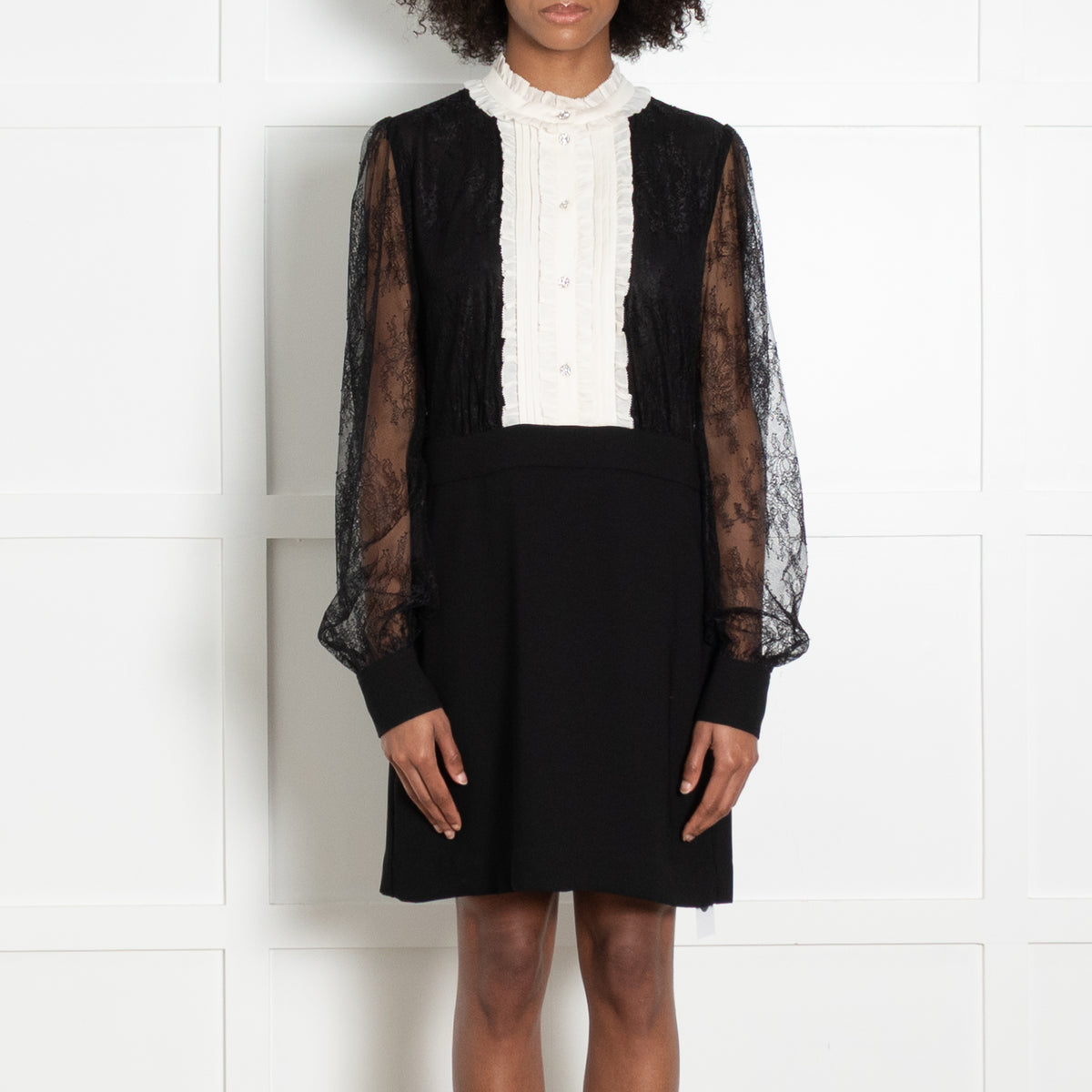 Me + Em Knee Length Dress with Lace Body and Black Skirt