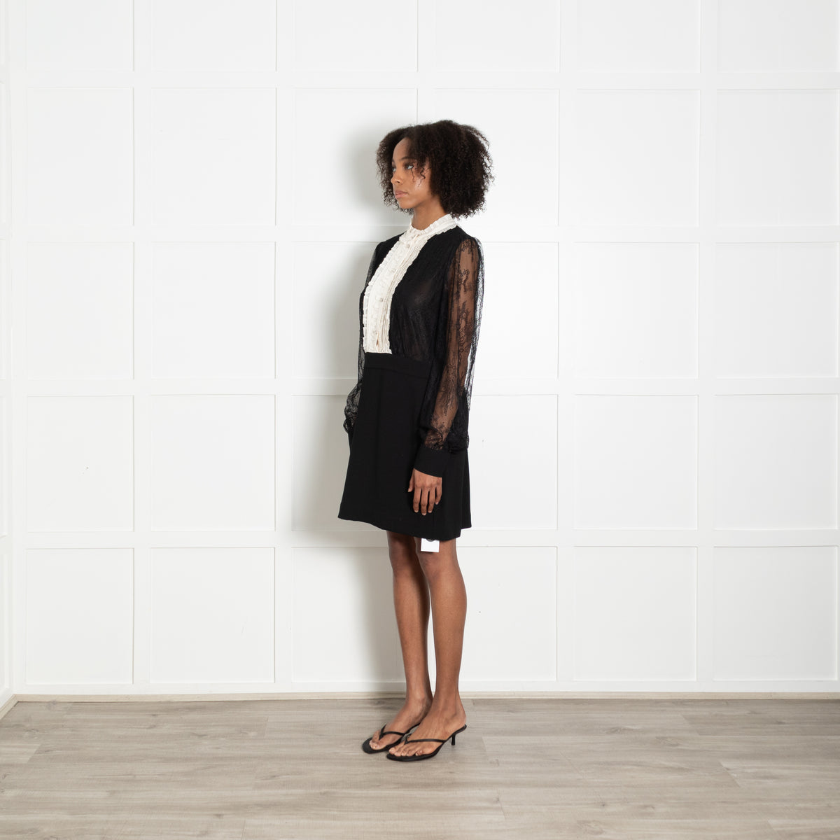 Me + Em Knee Length Dress with Lace Body and Black Skirt
