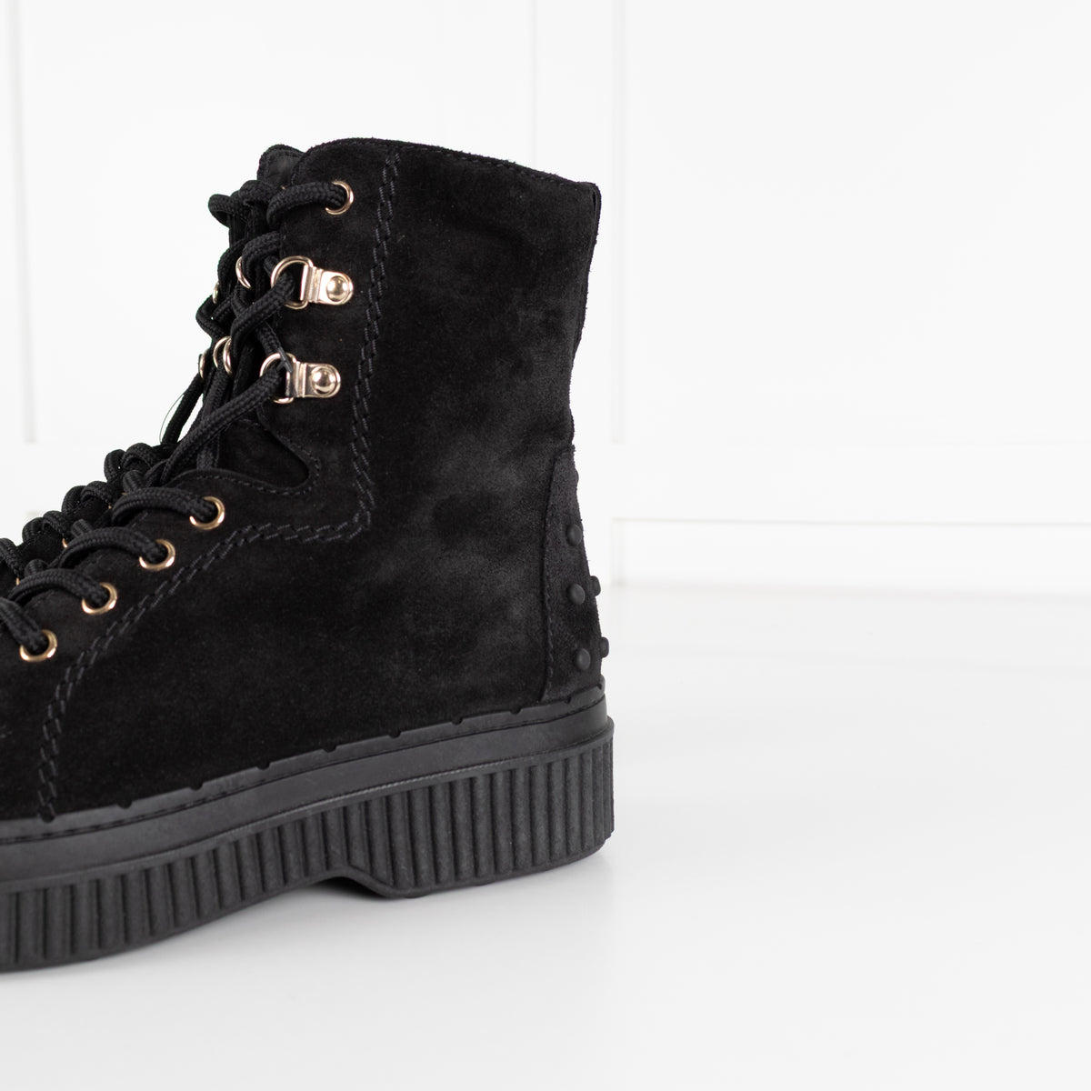 Tod's Black Suede Platform Lace Up Ankle Boots
