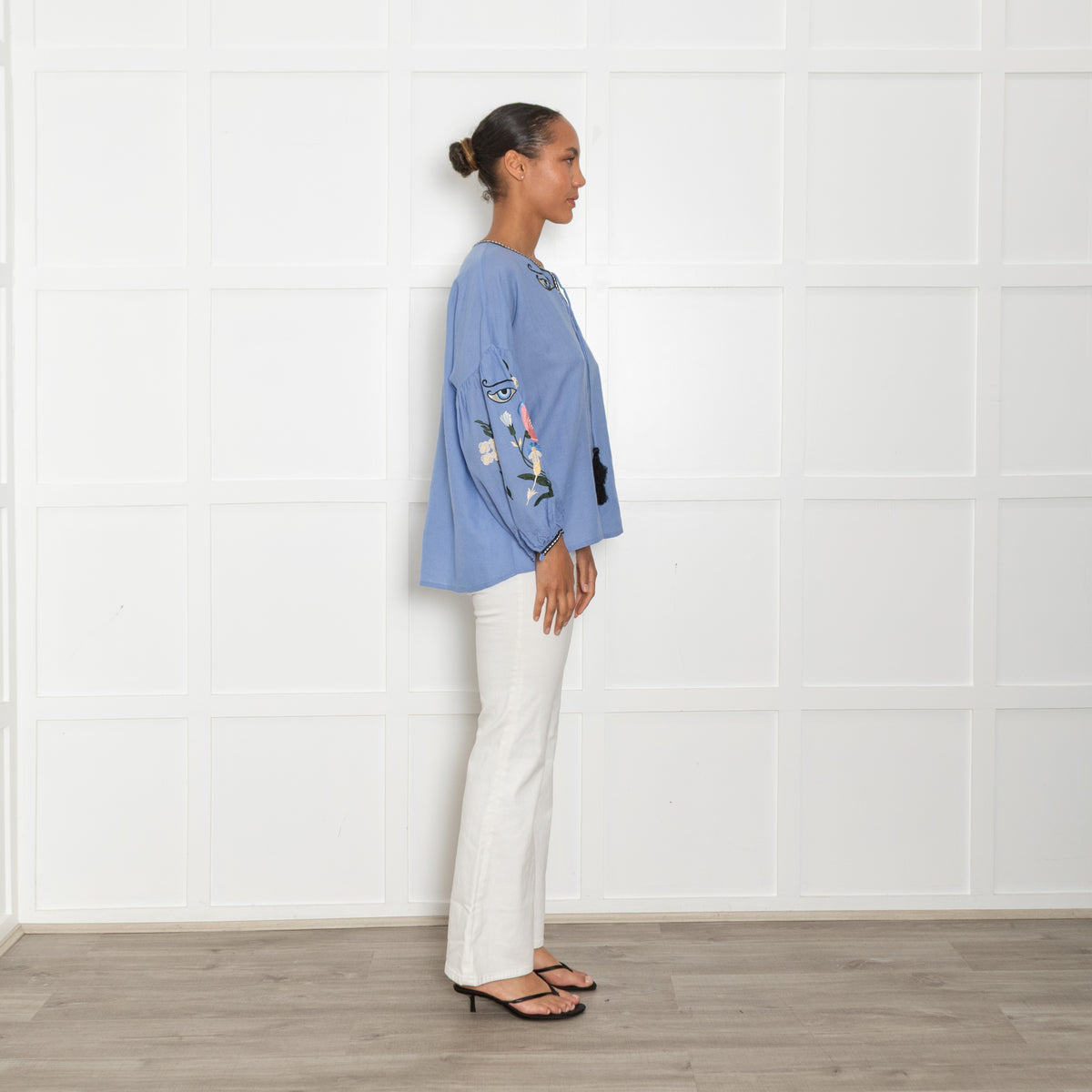 Essentiel Antwerp Blue Multi Embroidered Wool Top