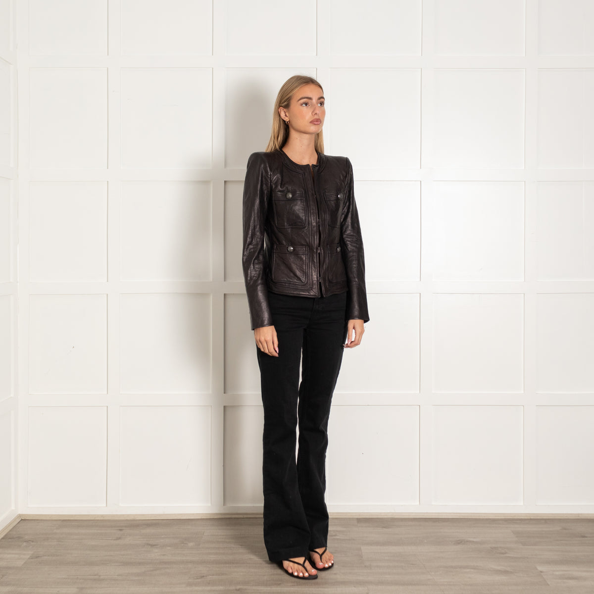 Veronica Beard Black Soft Leather Fitted Jacket