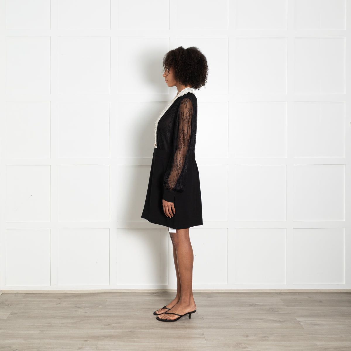 Me + Em Knee Length Dress with Lace Body and Black Skirt