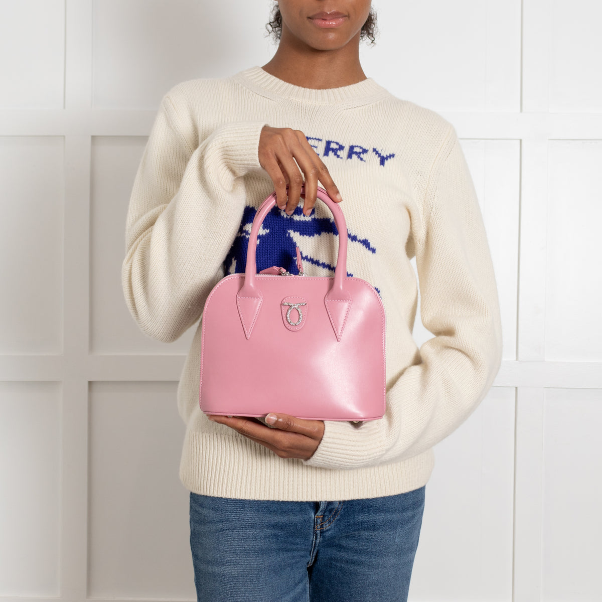 Launer London Pink Leather Silver Hardware Mimi Bag