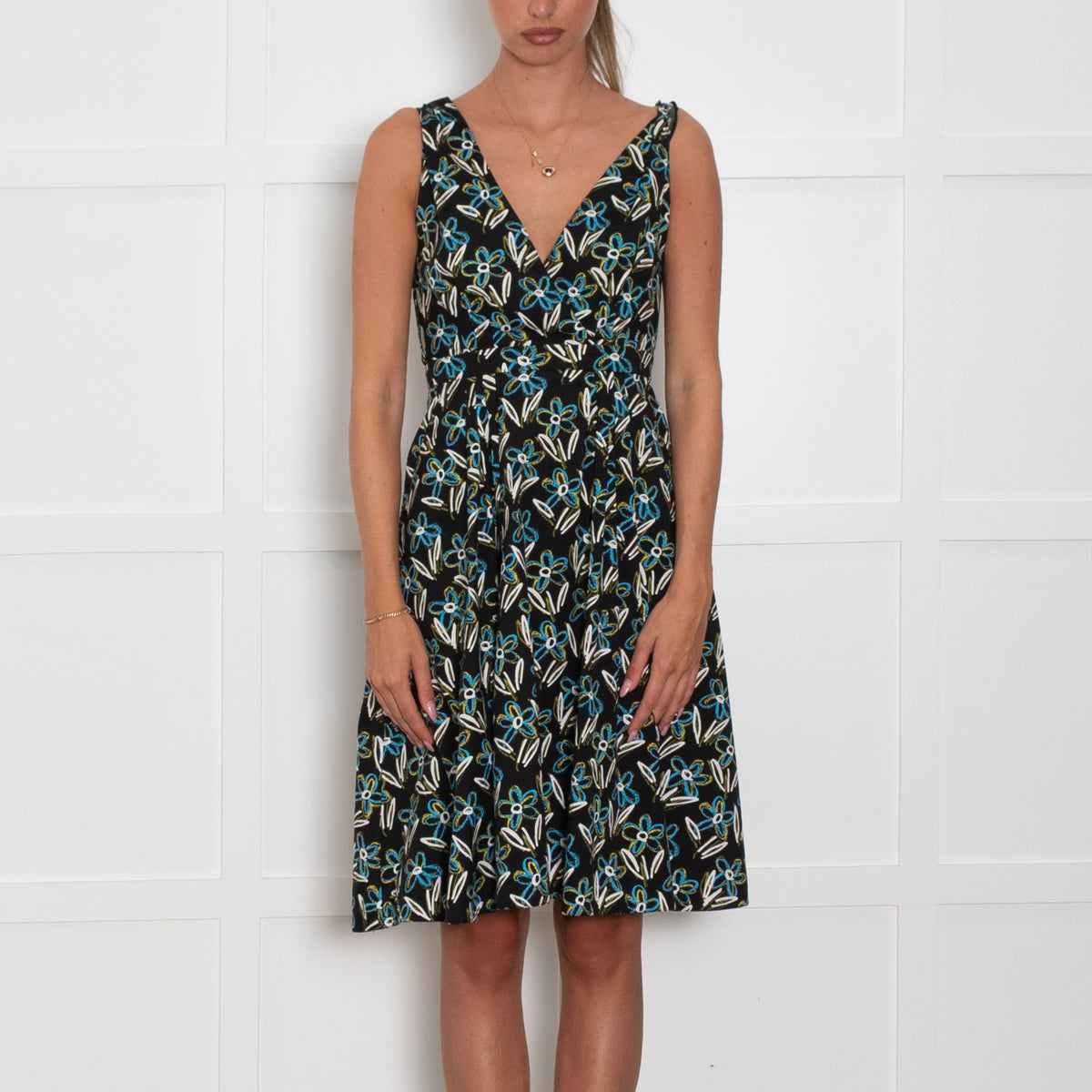 Prada Black White Blue Cotton Sleeveless Dress