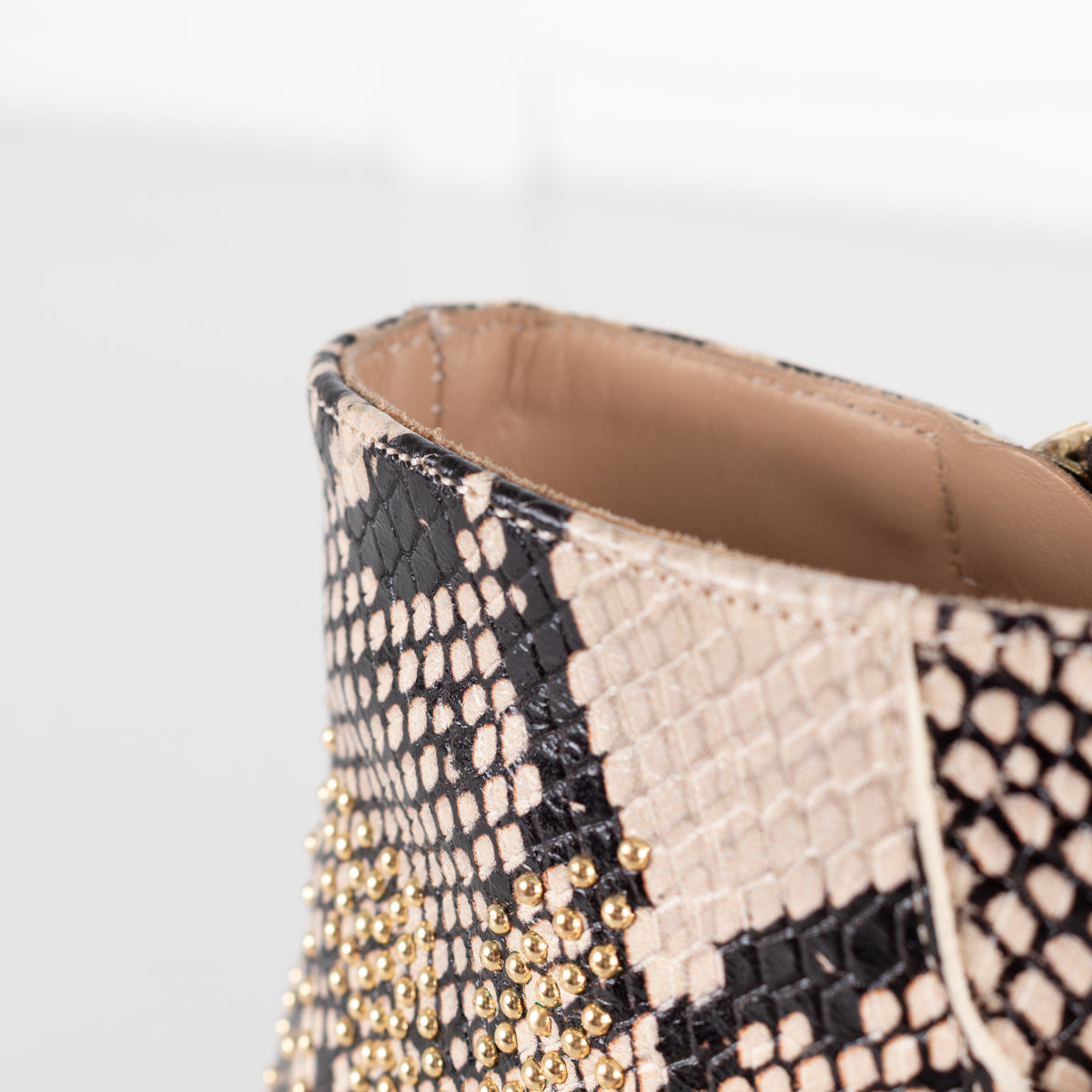 Chloe Beige Black Animal Print Leather Gold Stud Suzanna Ankle Boots