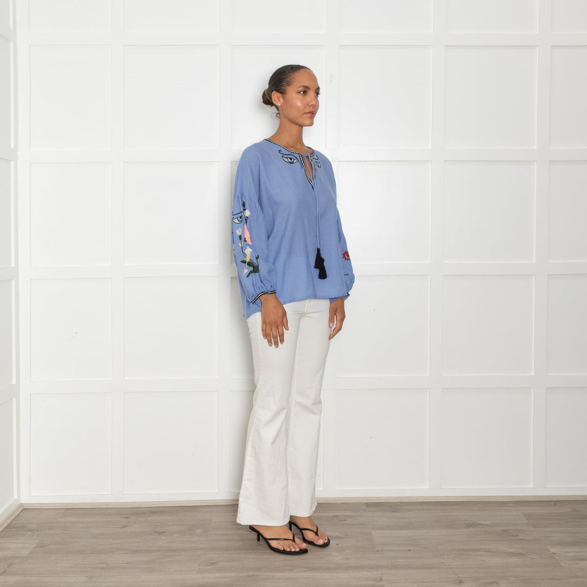 Essentiel Antwerp Blue Multi Embroidered Wool Top