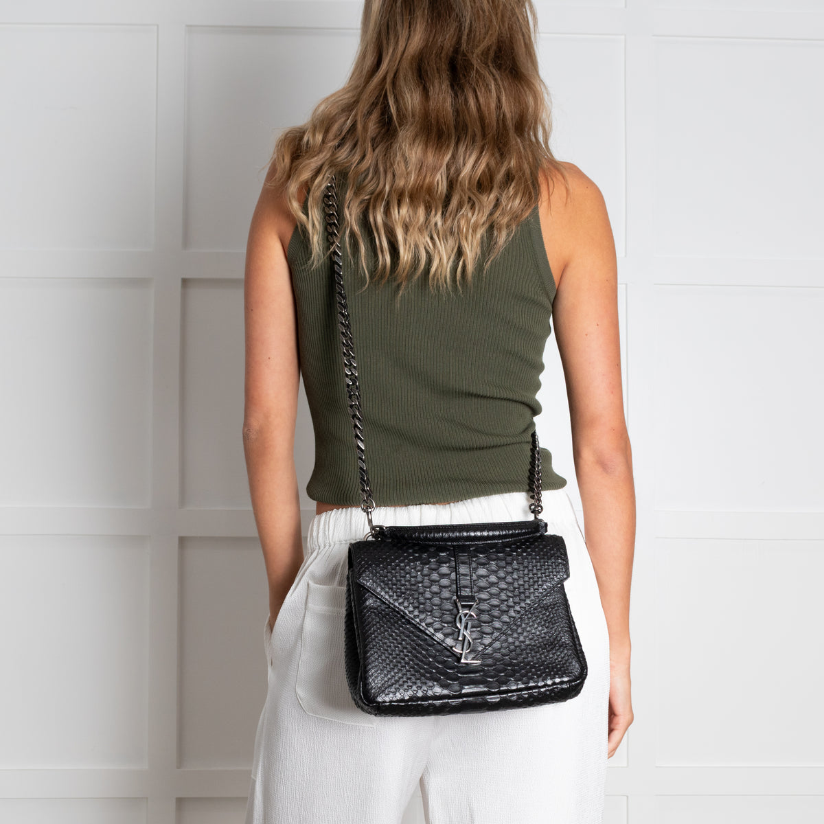 Saint Laurent Black Snake Embossed Monogram College Satchel Bag