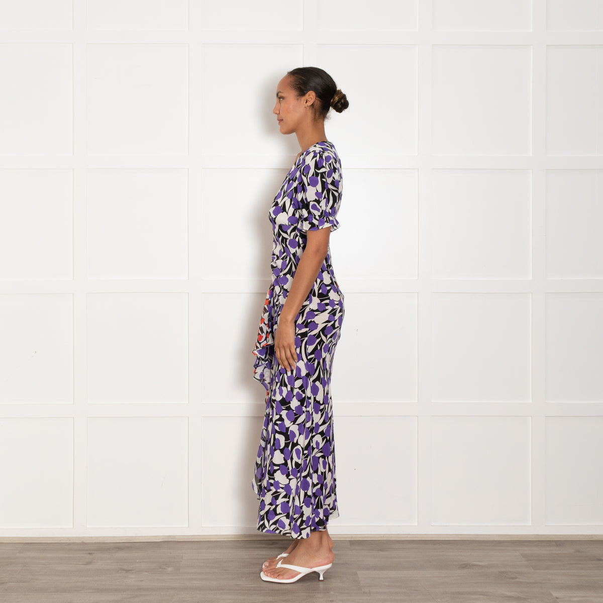 Rixo White Black Orange Floral Short Sleeve Maxi Dress