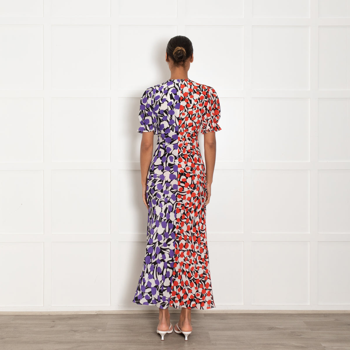 Rixo White Black Orange Floral Short Sleeve Maxi Dress