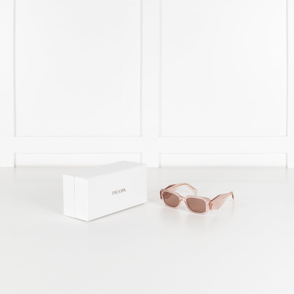 Prada Clear Pink Rectangular Sunglasses