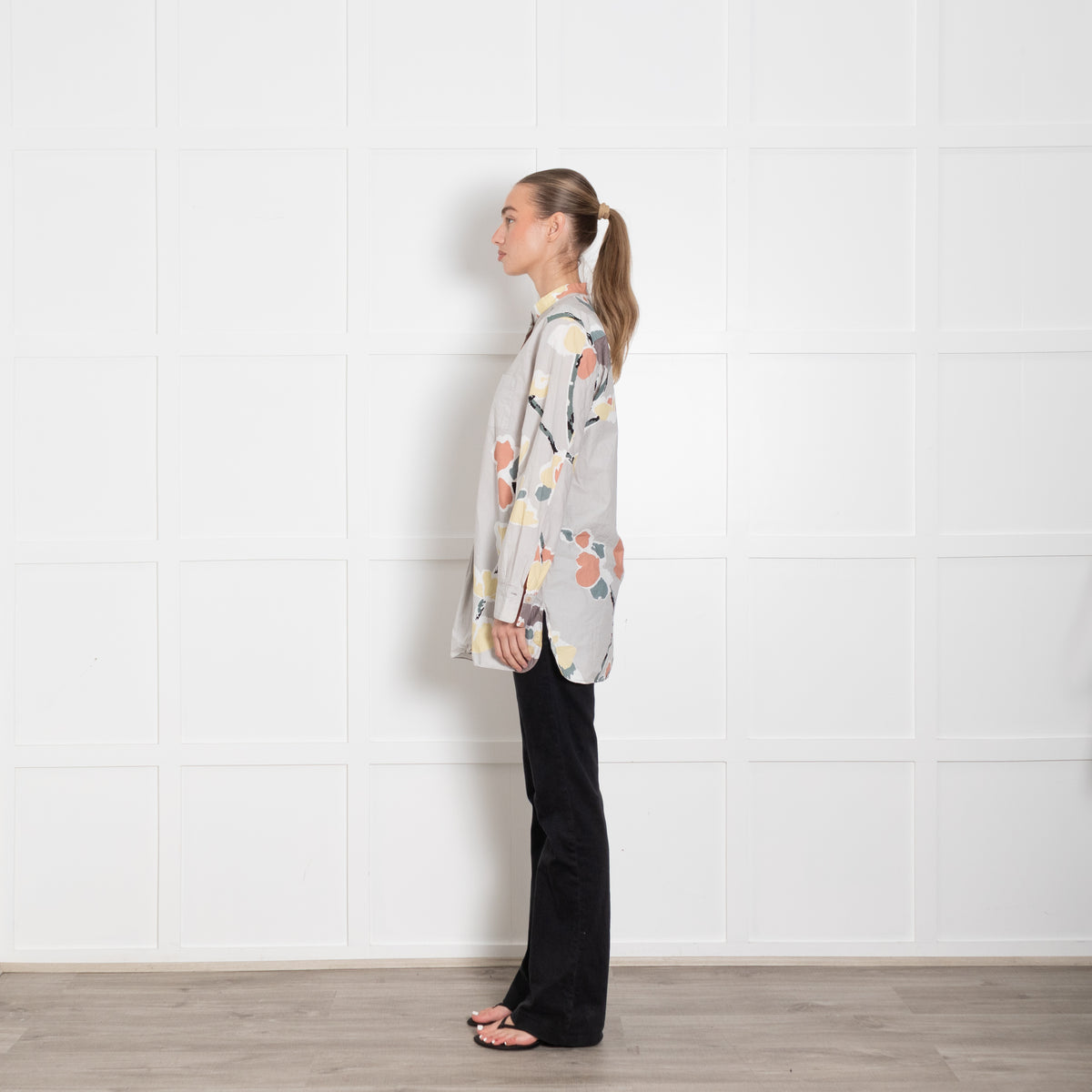 Marni Grey Orange Yellow Abstract Flower Print Cotton Shirt