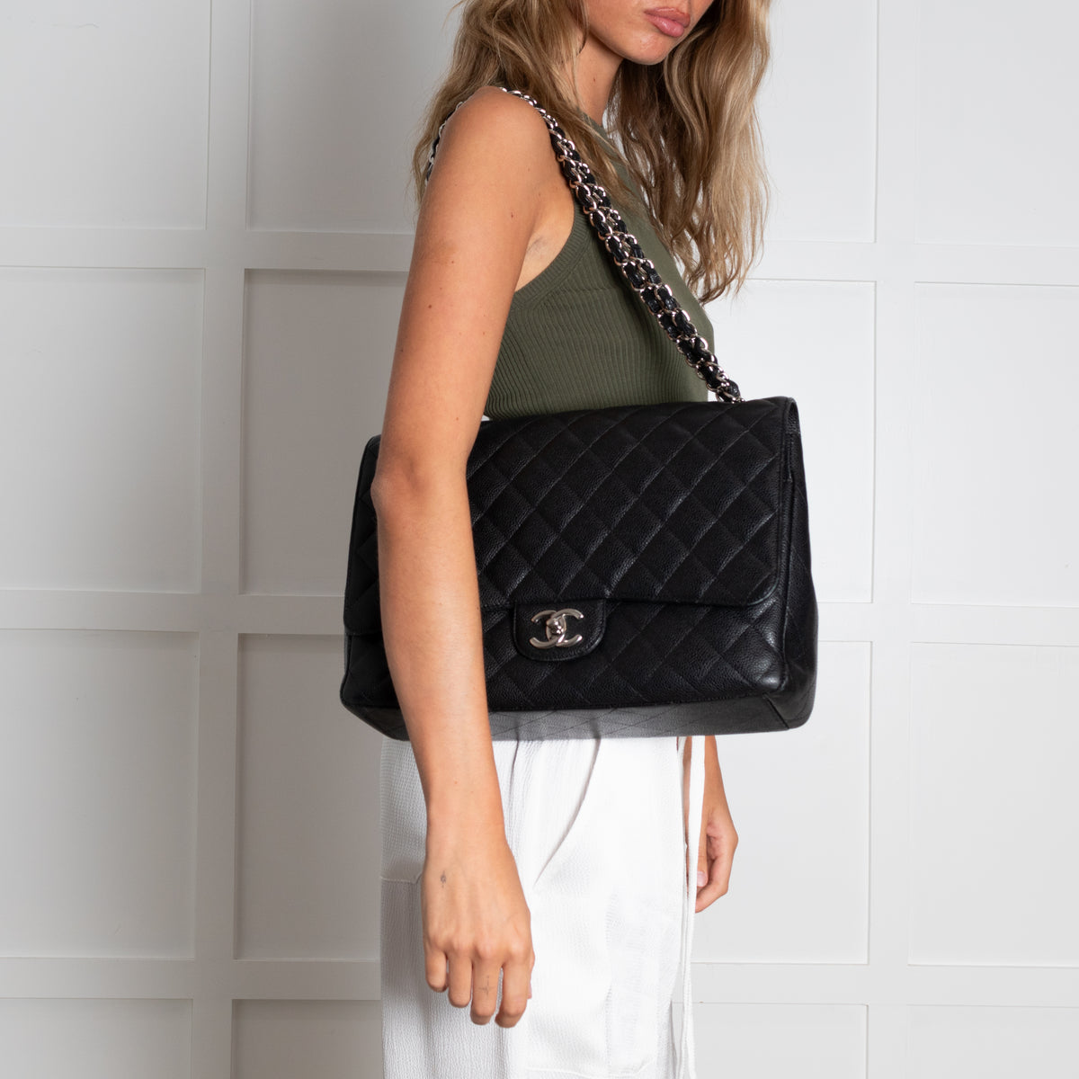 Chanel Black Caviar Leather Maxi Double Flap Bag