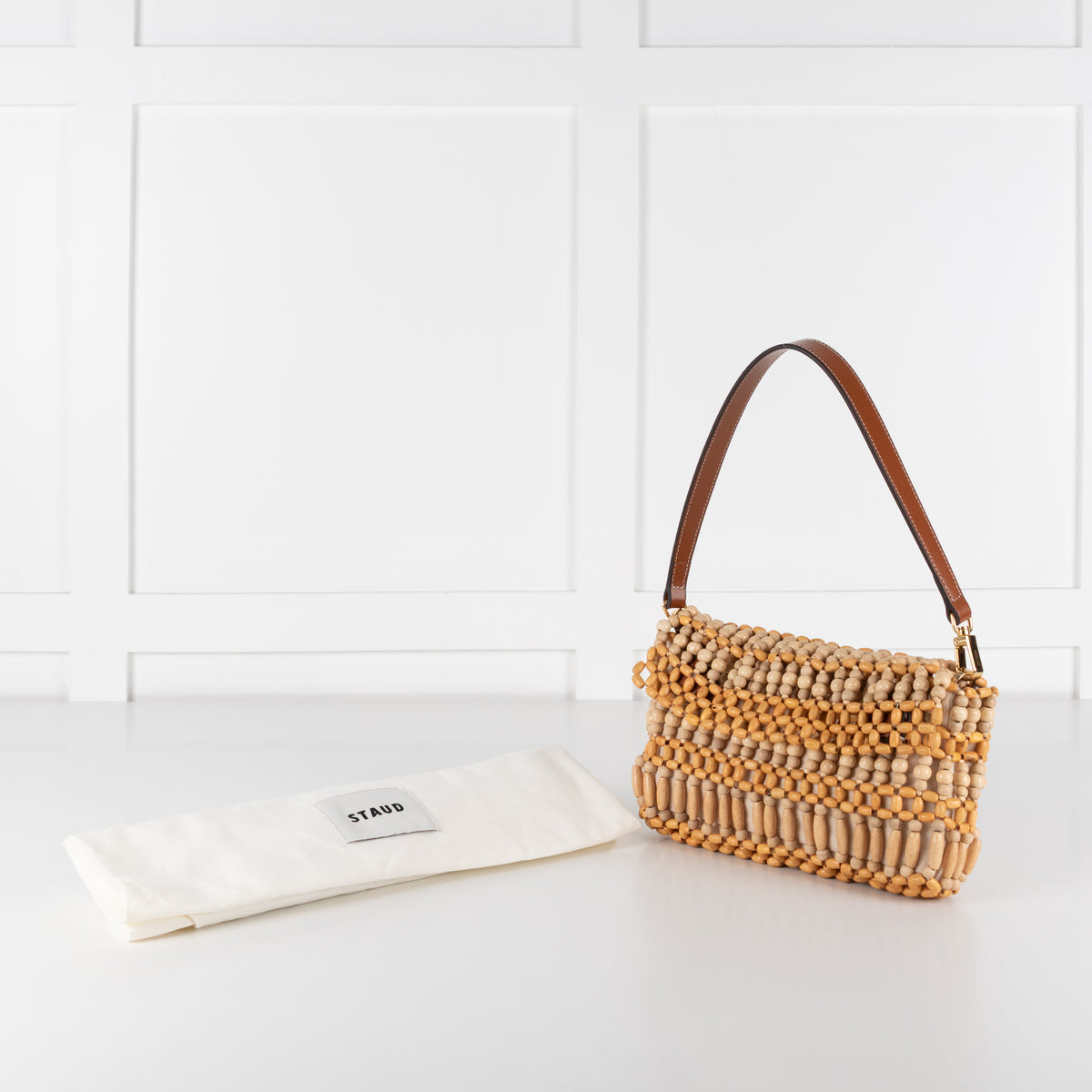 STAUD Timmy Wooden Bead Fold Over Shoulder Bag