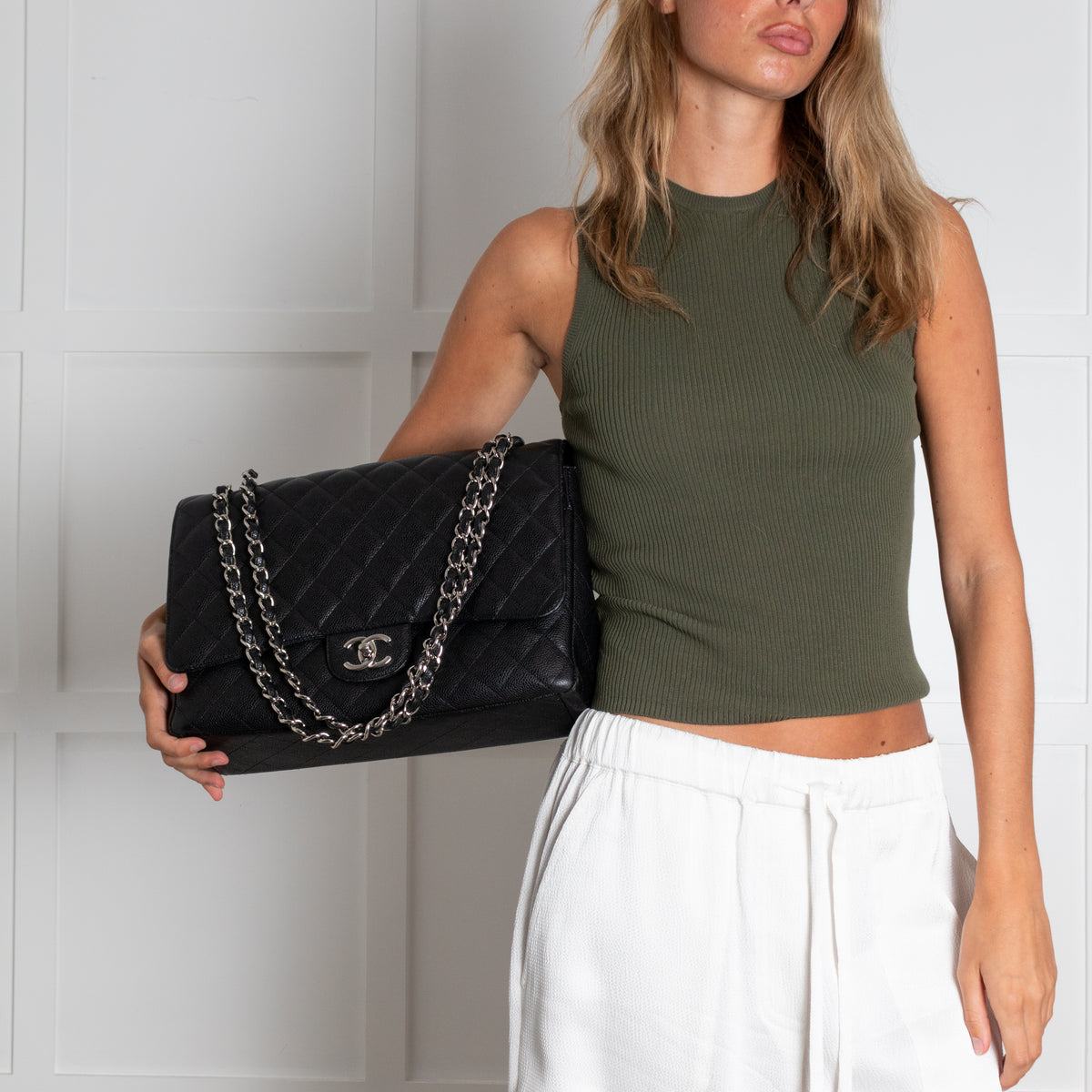 Chanel Black Caviar Leather Maxi Double Flap Bag