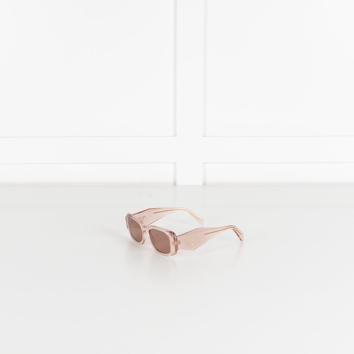 Prada Clear Pink Rectangular Sunglasses
