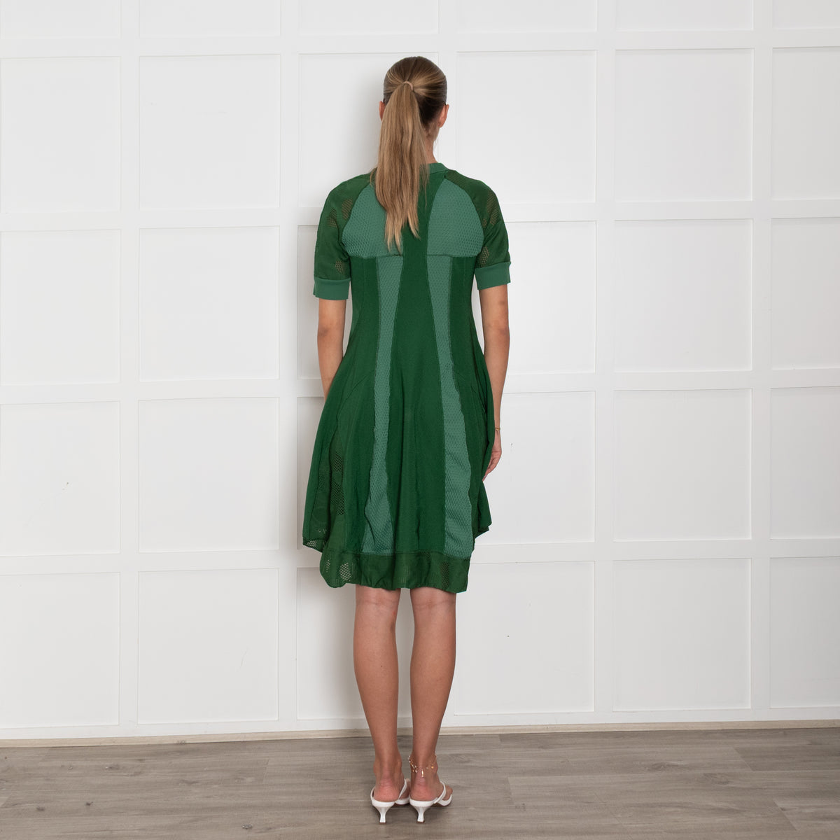 High Green Stretchy Mesh Detail Short Dress
