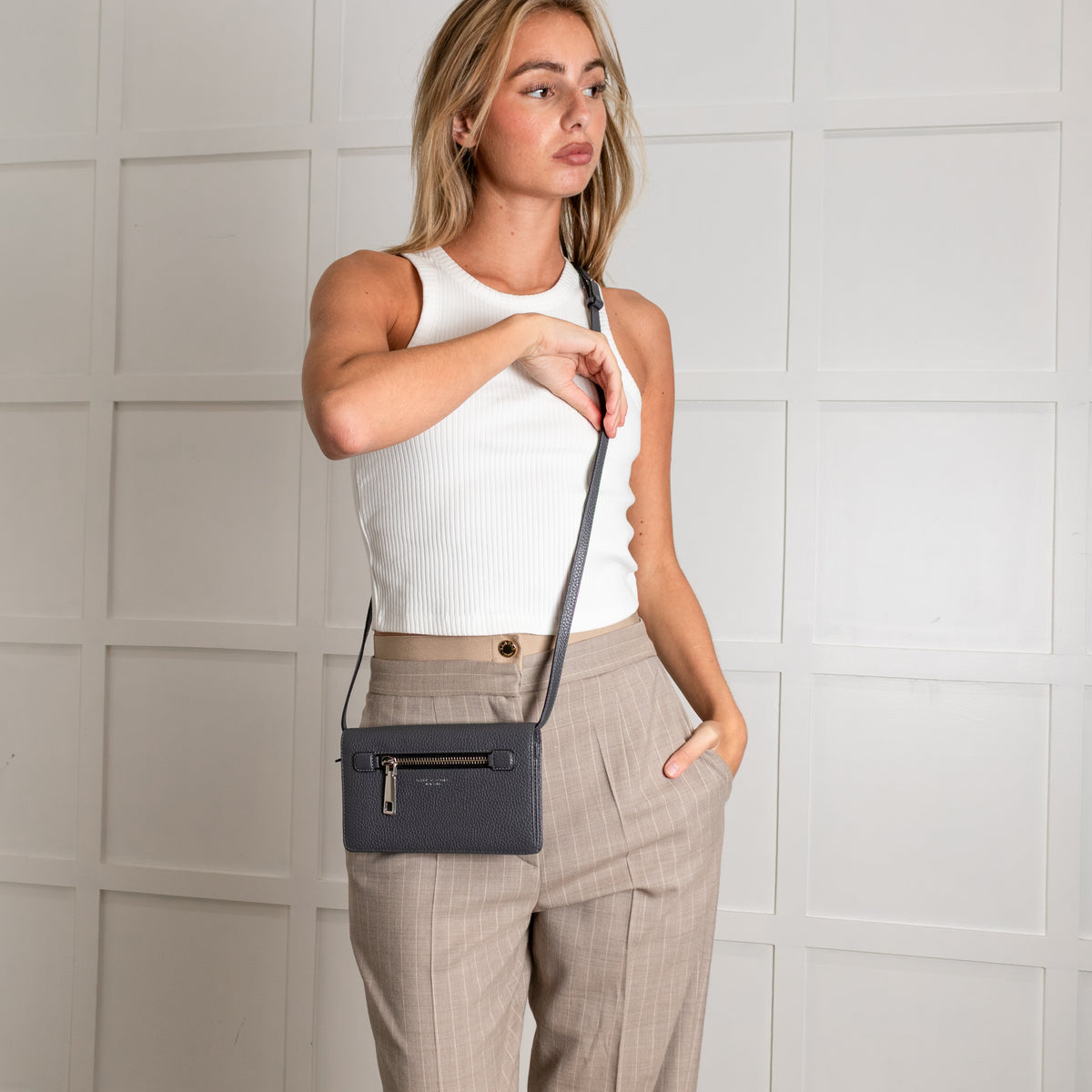 Marc Jacobs Grey Pebbled Leather Small Crossbody Bag